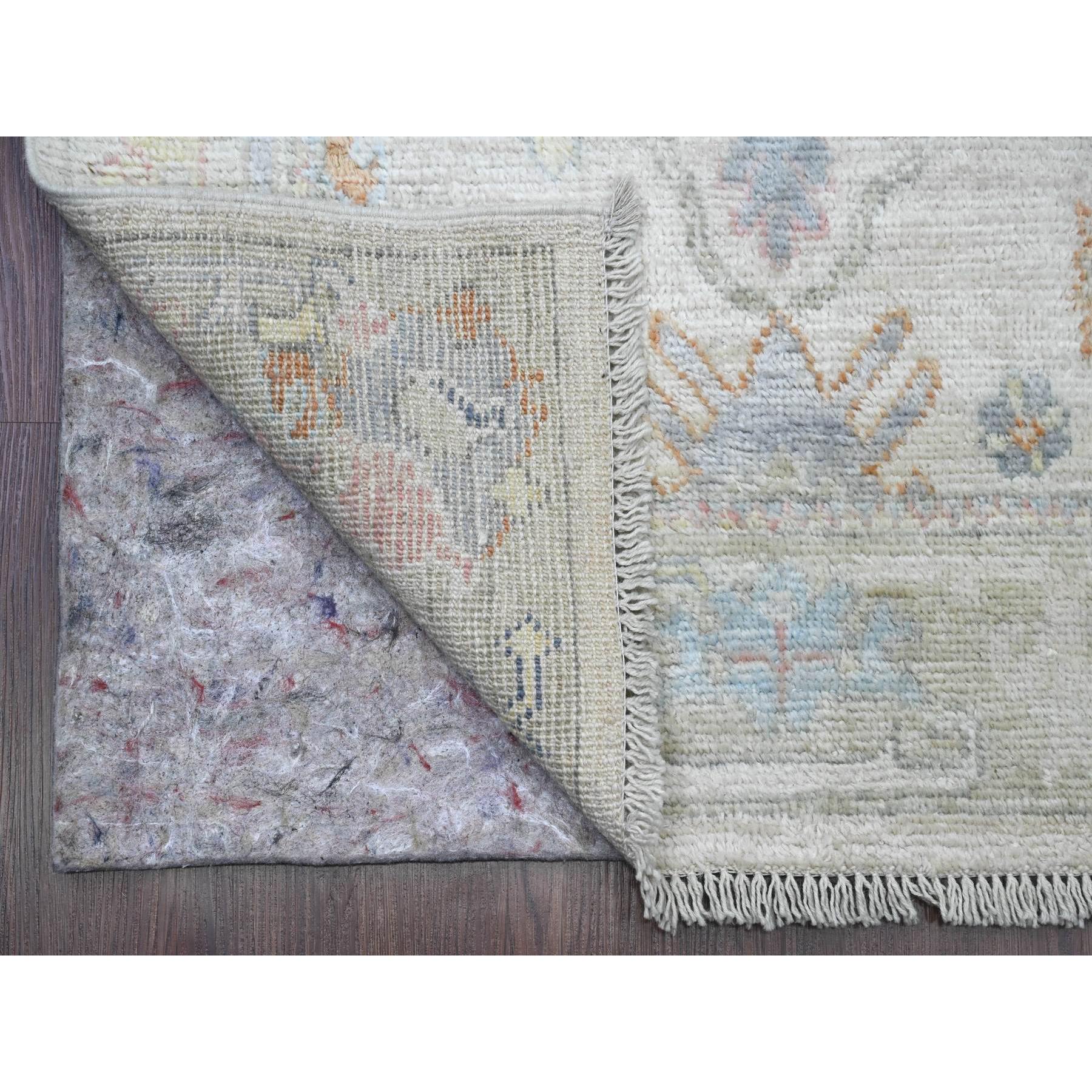 2'8"x15'7" Bone White, Afghan Angora Ushak with Colorful Leaf Design, Veggie Dyes, Pure Wool, Hand Knotted, XL Runner, Oriental Rug Sh89879