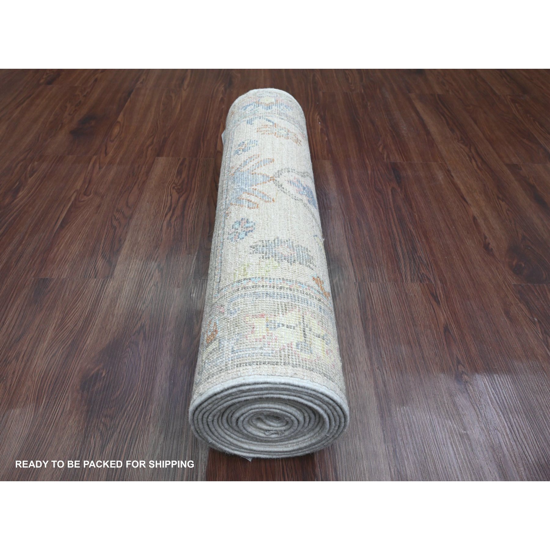 2'8"x15'7" Bone White, Afghan Angora Ushak with Colorful Leaf Design, Veggie Dyes, Pure Wool, Hand Knotted, XL Runner, Oriental Rug Sh89879