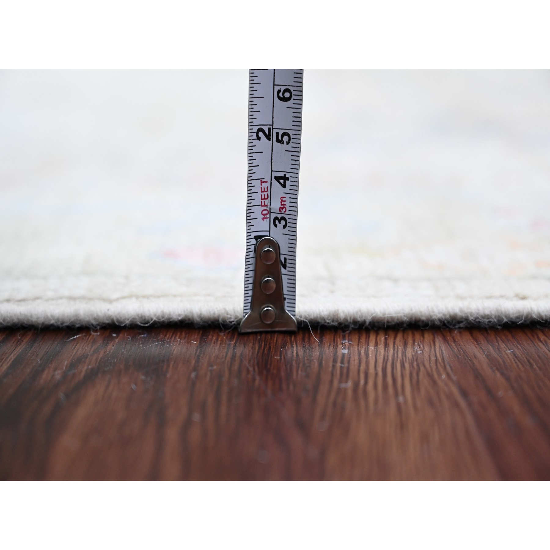2'8"x15'7" Bone White, Afghan Angora Ushak with Colorful Leaf Design, Veggie Dyes, Pure Wool, Hand Knotted, XL Runner, Oriental Rug Sh89879