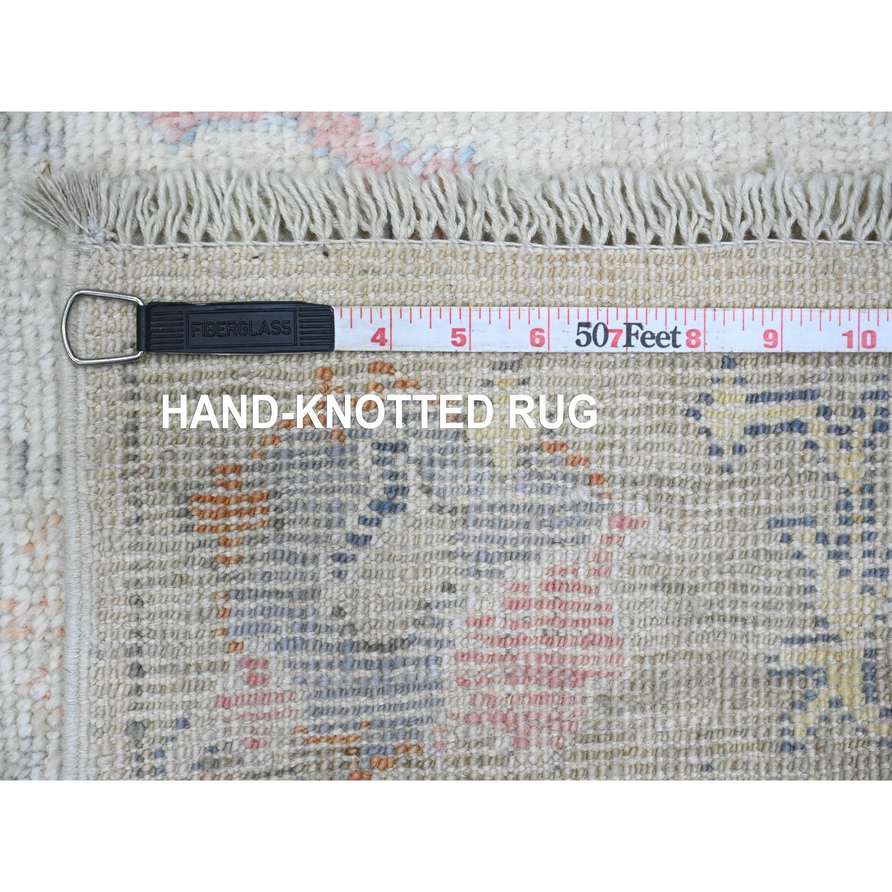 2'8"x15'7" Bone White, Afghan Angora Ushak with Colorful Leaf Design, Veggie Dyes, Pure Wool, Hand Knotted, XL Runner, Oriental Rug Sh89879
