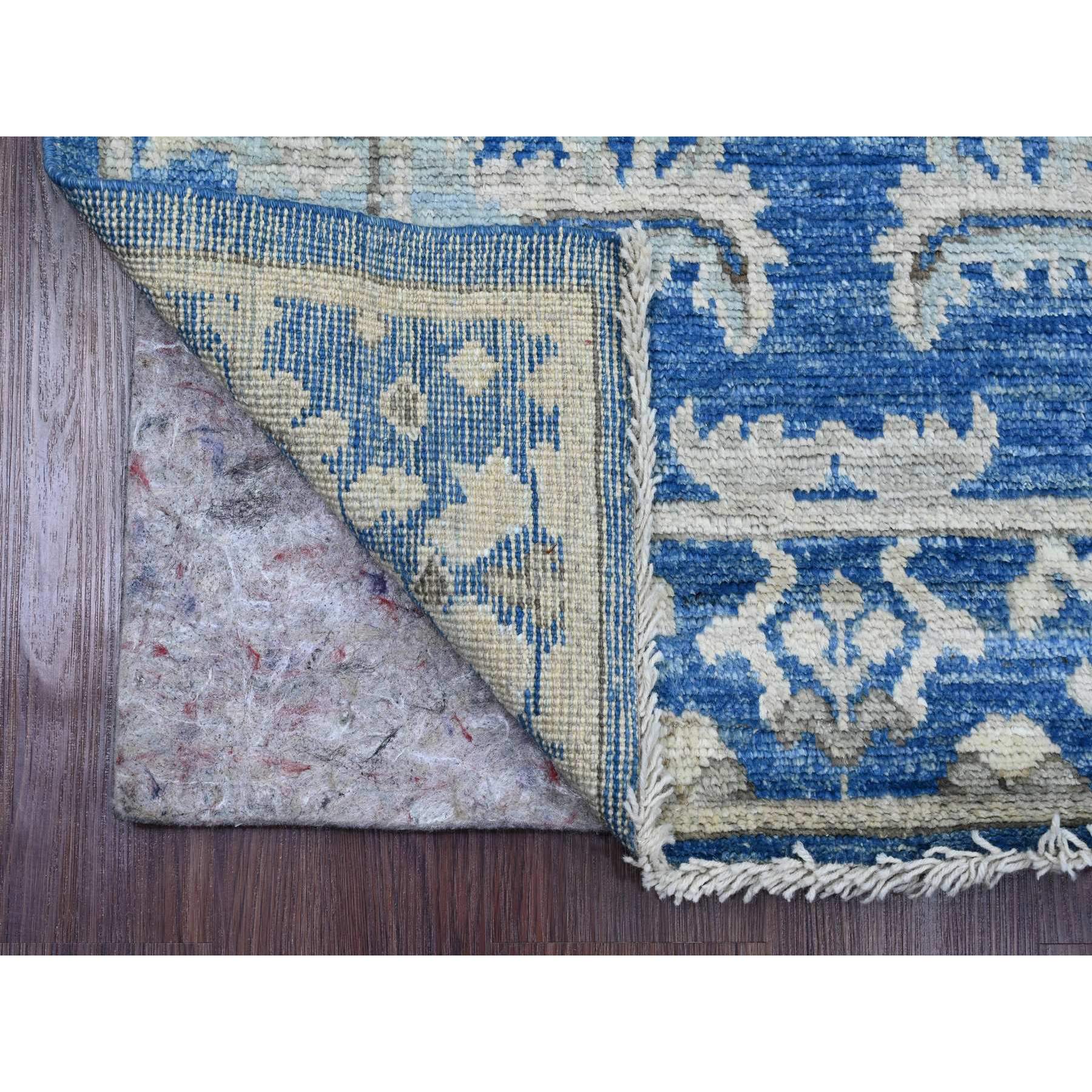 3'x9'7" Bayern Blue, 100% Wool, Afghan Angora Oushak with Leaf Design, Natural Dyes, Hand Knotted, Runner, Oriental Rug Sh89880