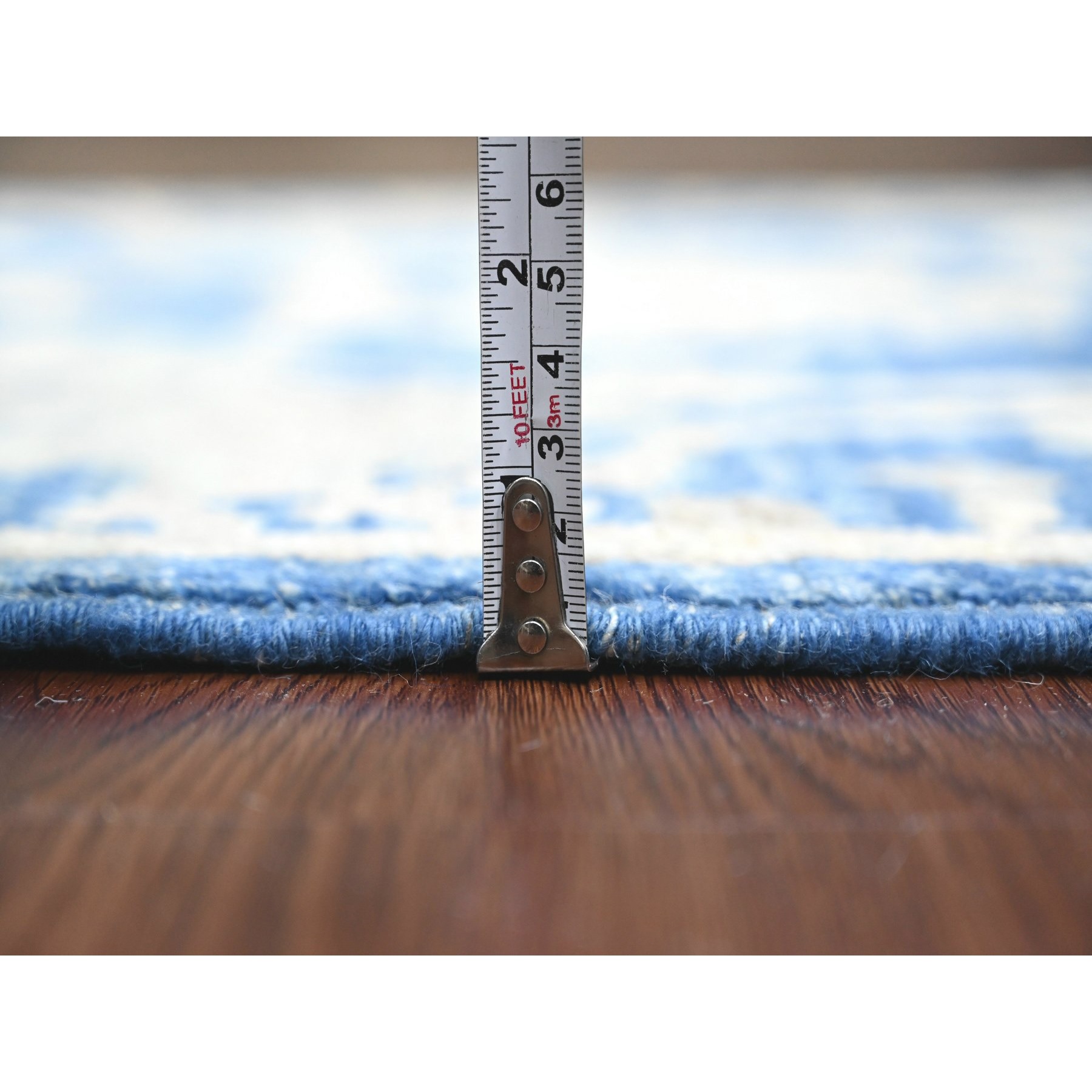 3'x9'7" Bayern Blue, 100% Wool, Afghan Angora Oushak with Leaf Design, Natural Dyes, Hand Knotted, Runner, Oriental Rug Sh89880