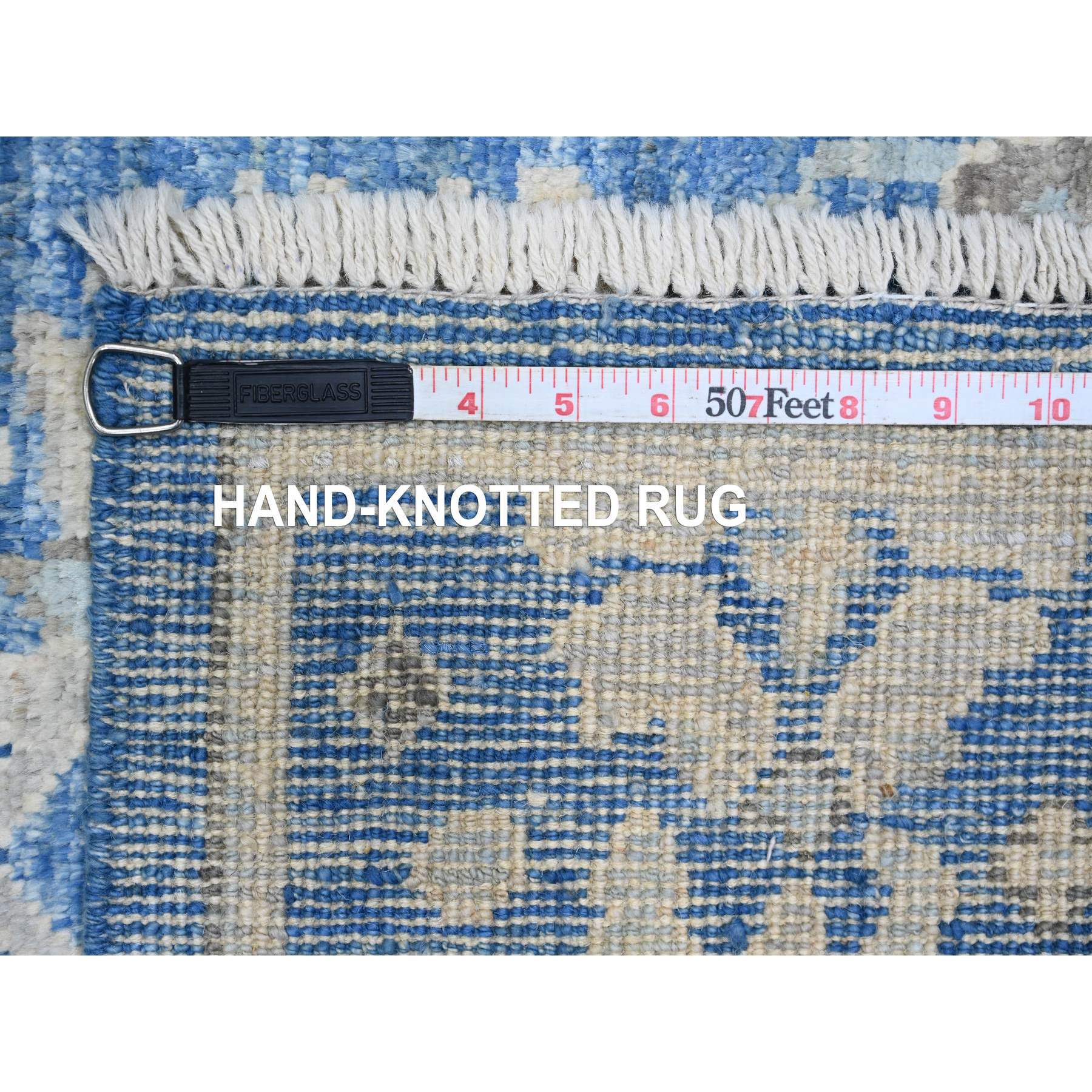 3'x9'7" Bayern Blue, 100% Wool, Afghan Angora Oushak with Leaf Design, Natural Dyes, Hand Knotted, Runner, Oriental Rug Sh89880