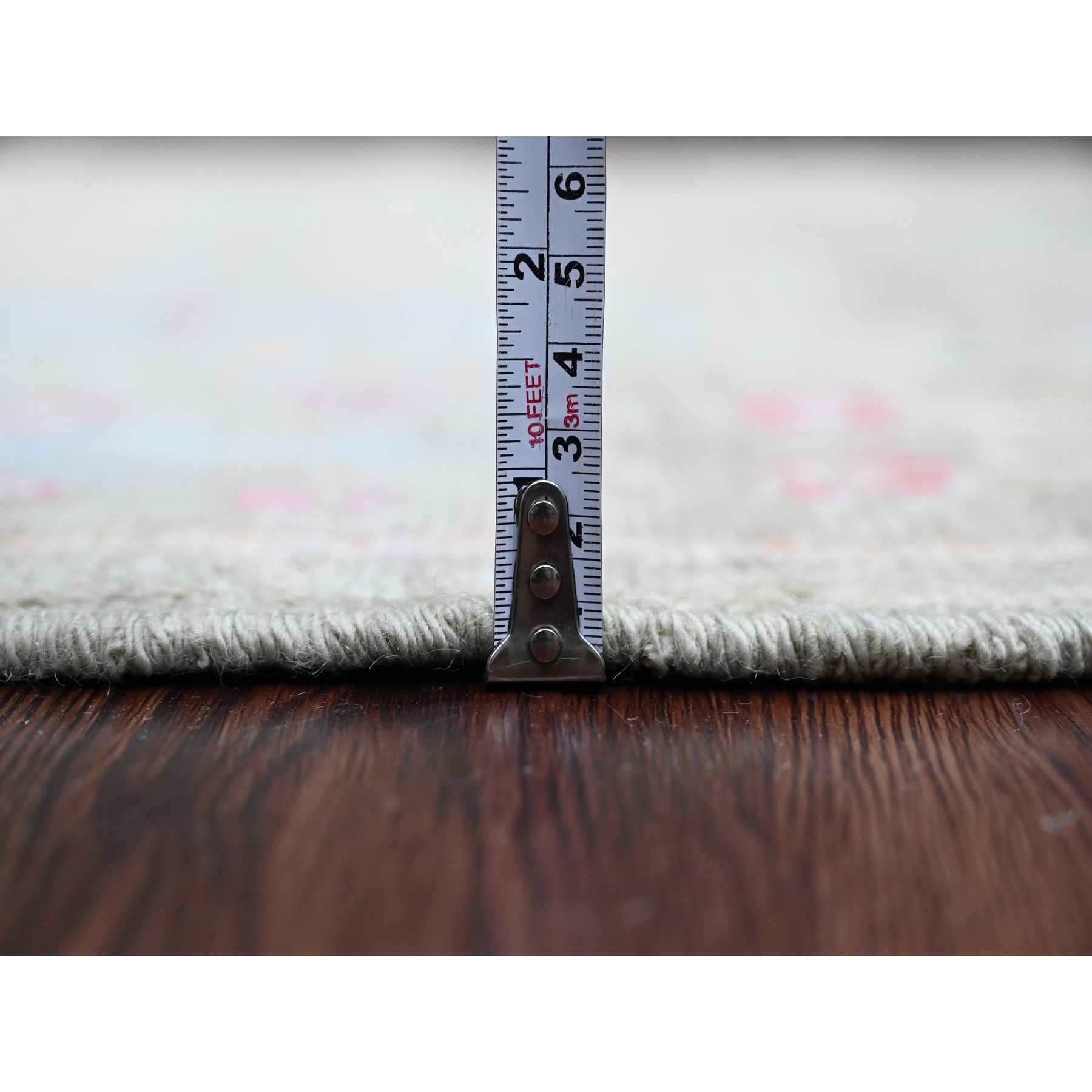 2'9"x9'10" Sage Green, Afghan Angora Oushak with Colorful Cypress and Willow Tree Design, Natural Dyes, 100% Wool, Hand Knotted, Runner, Oriental Rug Sh89881