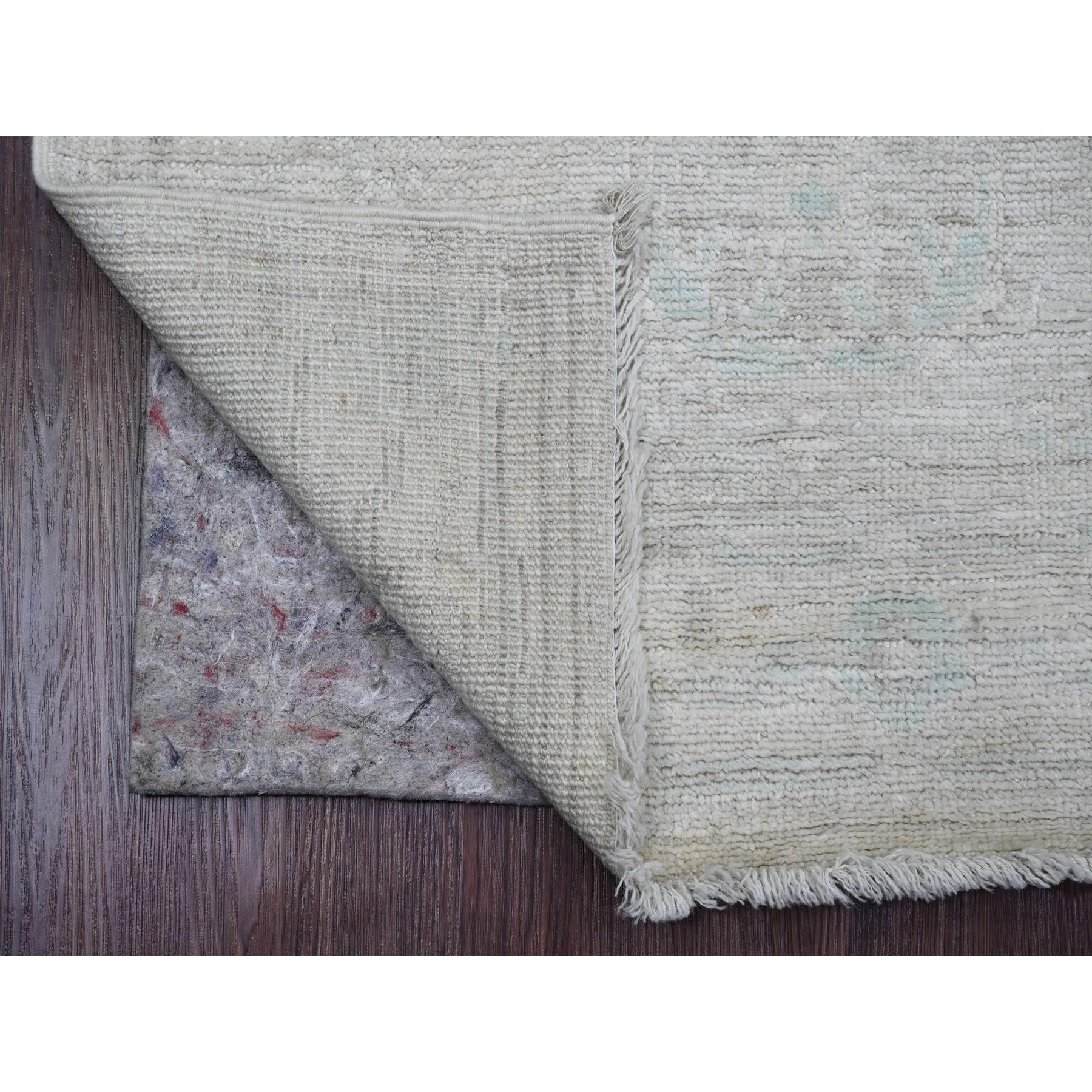 2'7"x7'7" Faded Gray, Hand Knotted, Afghan Angora Oushak with Leaf Design, Natural Dyes, 100% Wool, Runner, Oriental Rug Sh89882