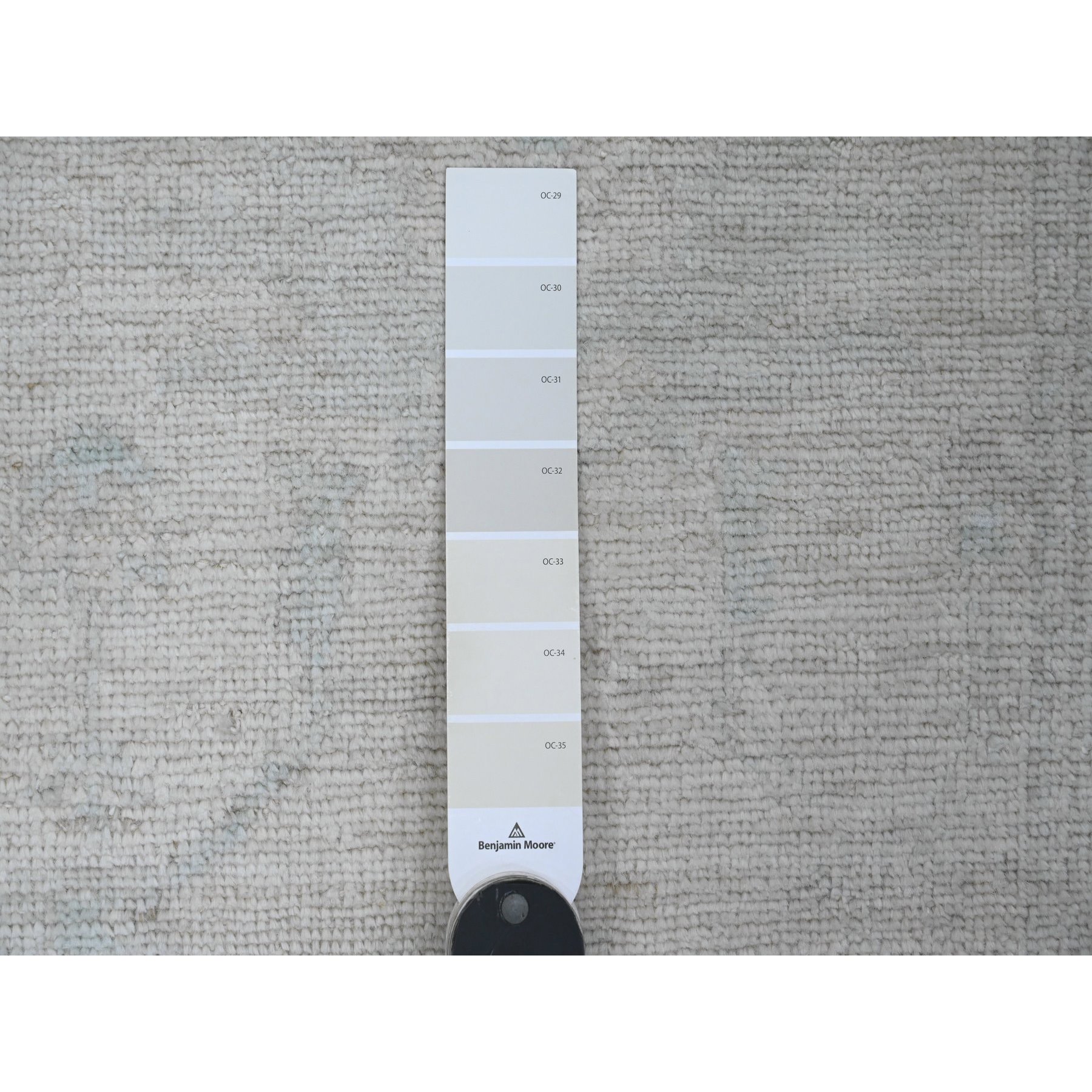 2'7"x7'7" Faded Gray, Hand Knotted, Afghan Angora Oushak with Leaf Design, Natural Dyes, 100% Wool, Runner, Oriental Rug Sh89882