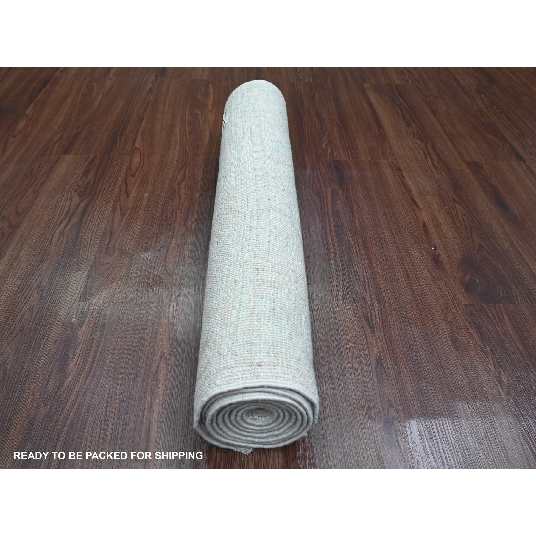 2'7"x7'7" Faded Gray, Hand Knotted, Afghan Angora Oushak with Leaf Design, Natural Dyes, 100% Wool, Runner, Oriental Rug Sh89882
