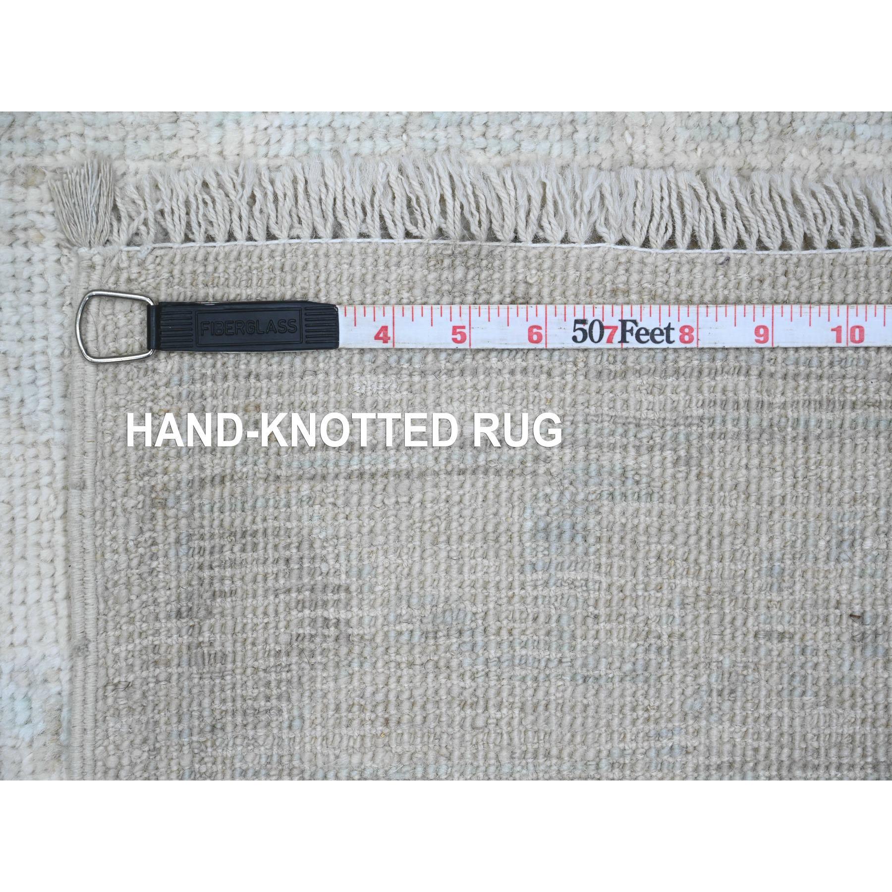 2'7"x7'7" Faded Gray, Hand Knotted, Afghan Angora Oushak with Leaf Design, Natural Dyes, 100% Wool, Runner, Oriental Rug Sh89882