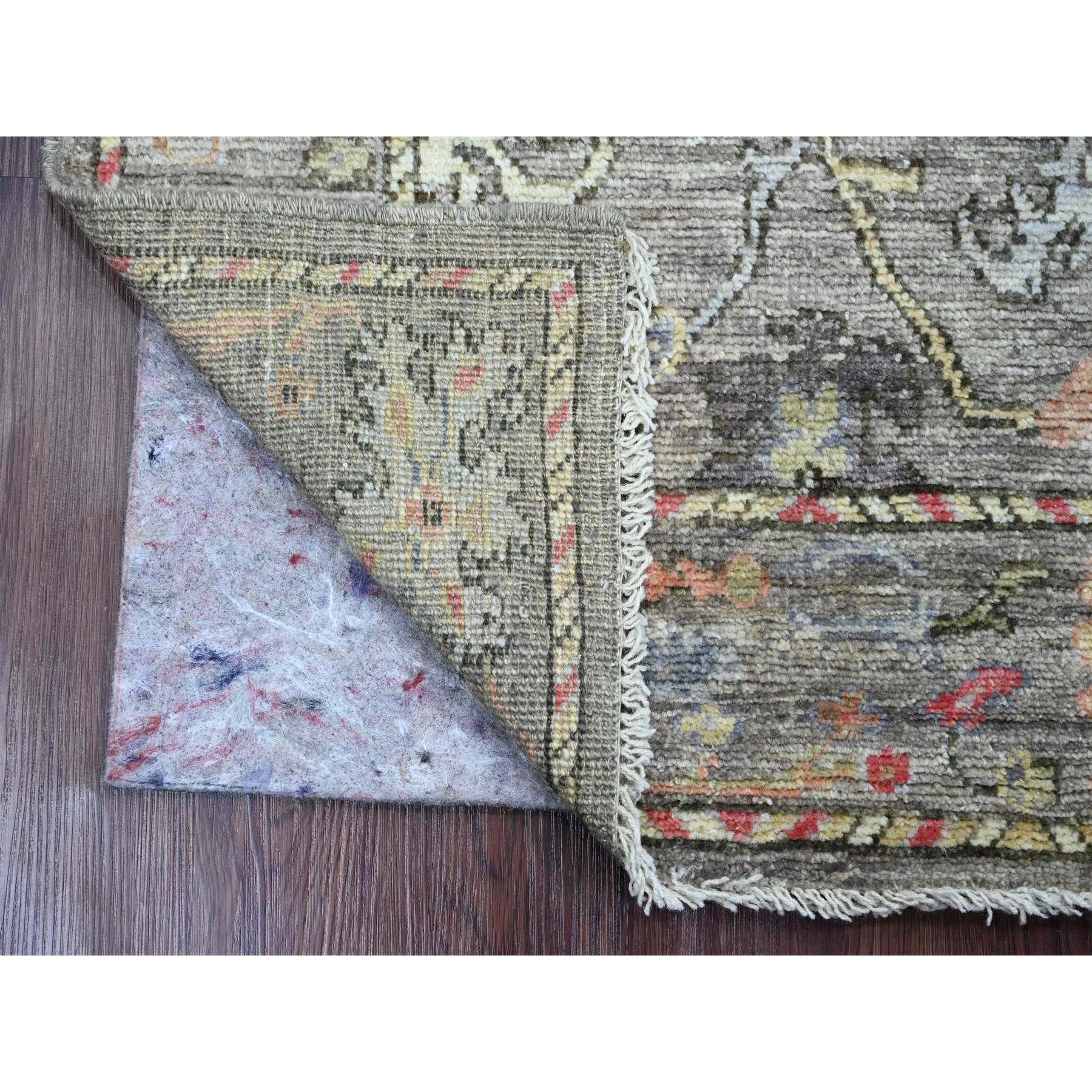 2'8"x5'9" Faded Brown, Afghan Angora Oushak with Floral Pattern, Hand Knotted, Natural Dyes, 100% Wool, Runner, Oriental Rug Sh89883