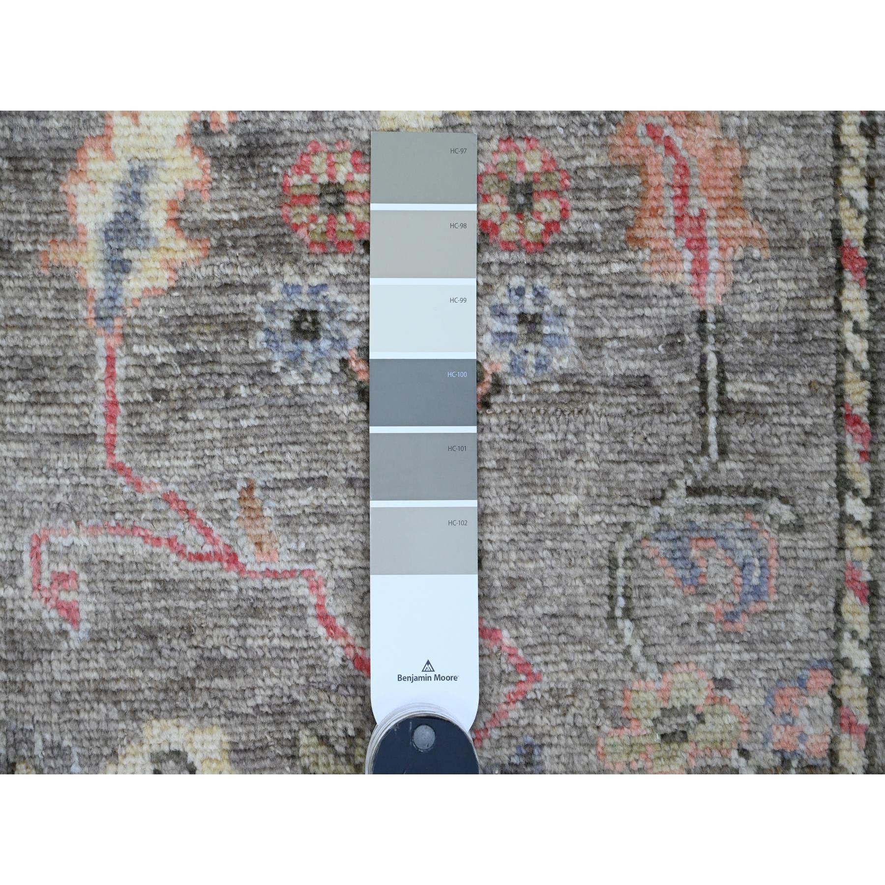 2'8"x5'9" Faded Brown, Afghan Angora Oushak with Floral Pattern, Hand Knotted, Natural Dyes, 100% Wool, Runner, Oriental Rug Sh89883