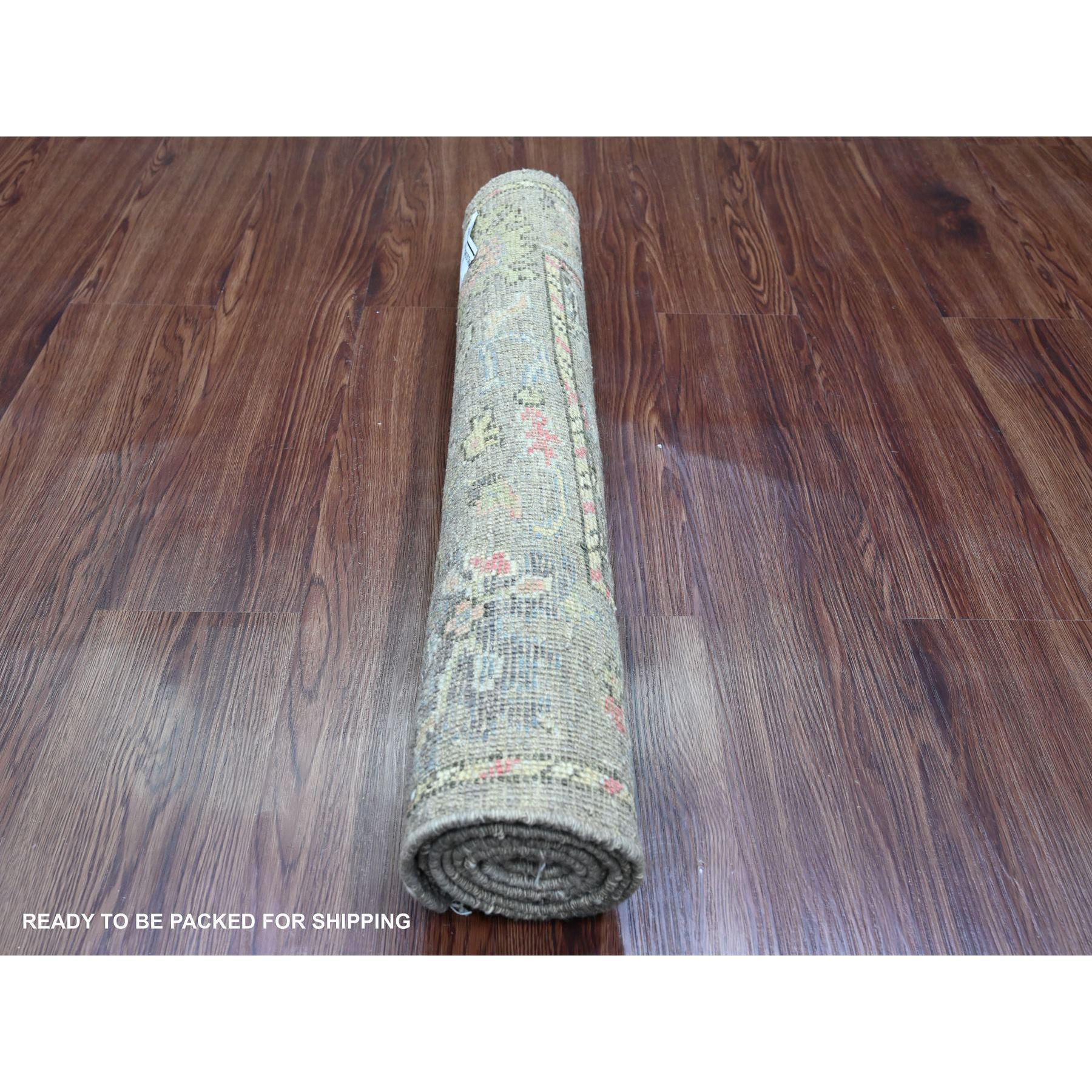 2'8"x5'9" Faded Brown, Afghan Angora Oushak with Floral Pattern, Hand Knotted, Natural Dyes, 100% Wool, Runner, Oriental Rug Sh89883