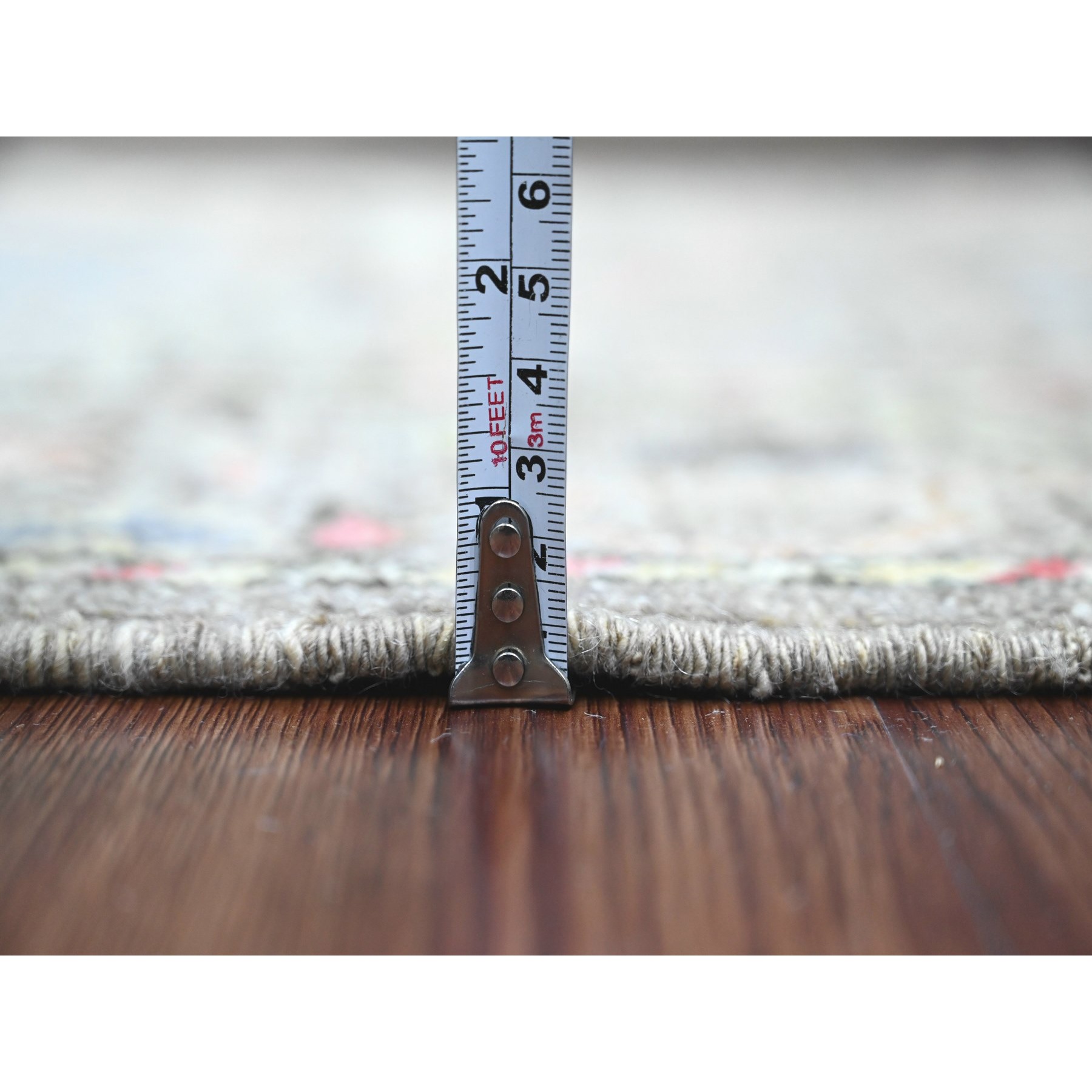 2'8"x5'9" Faded Brown, Afghan Angora Oushak with Floral Pattern, Hand Knotted, Natural Dyes, 100% Wool, Runner, Oriental Rug Sh89883
