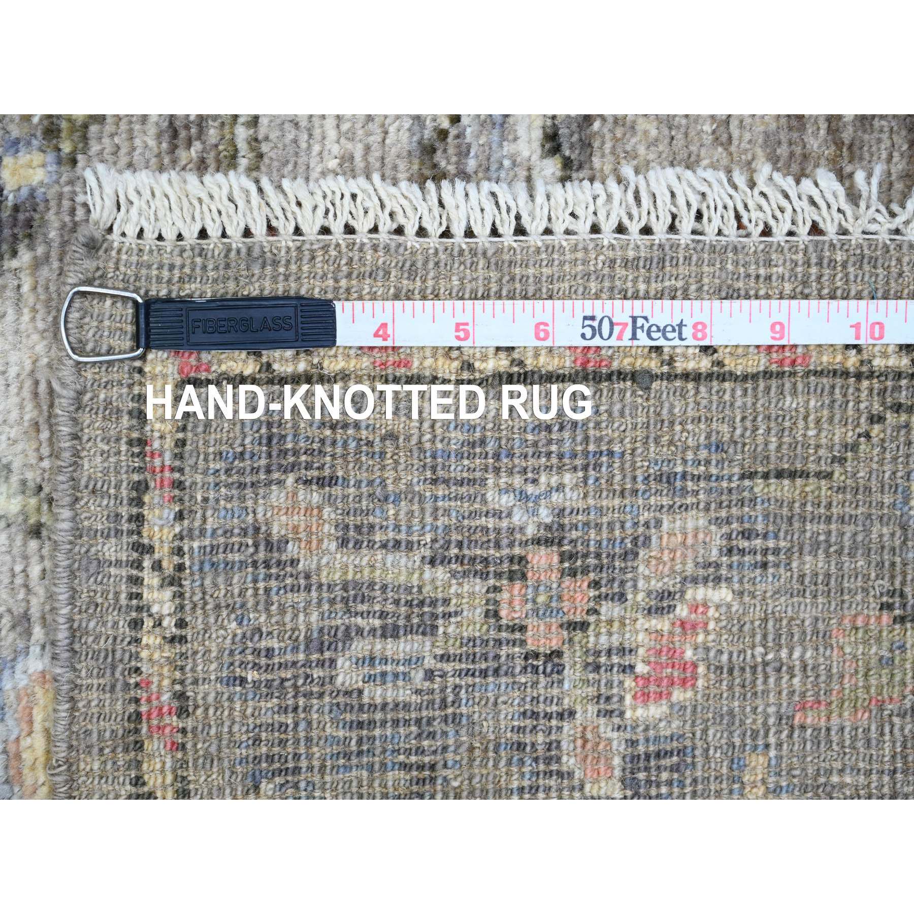 2'8"x5'9" Faded Brown, Afghan Angora Oushak with Floral Pattern, Hand Knotted, Natural Dyes, 100% Wool, Runner, Oriental Rug Sh89883