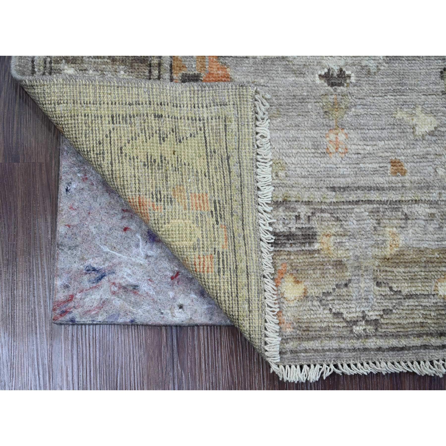 2'10"x5'10" Battleship Gray, Afghan Angora Oushak with Colorful Leaf Design, Vegetable Dyes, 100% Wool, Hand Knotted, Runner, Oriental Rug Sh89885
