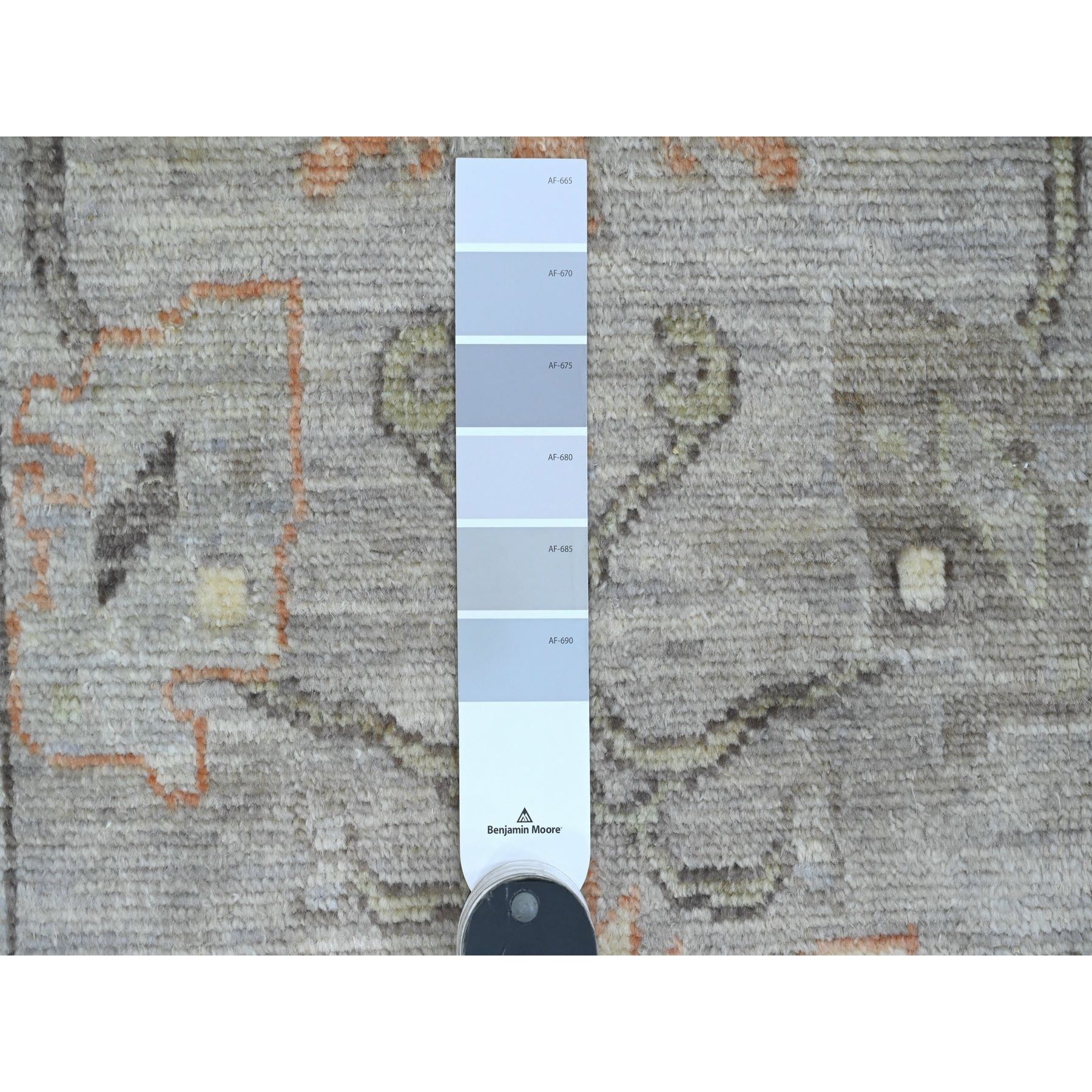 2'10"x5'10" Battleship Gray, Afghan Angora Oushak with Colorful Leaf Design, Vegetable Dyes, 100% Wool, Hand Knotted, Runner, Oriental Rug Sh89885