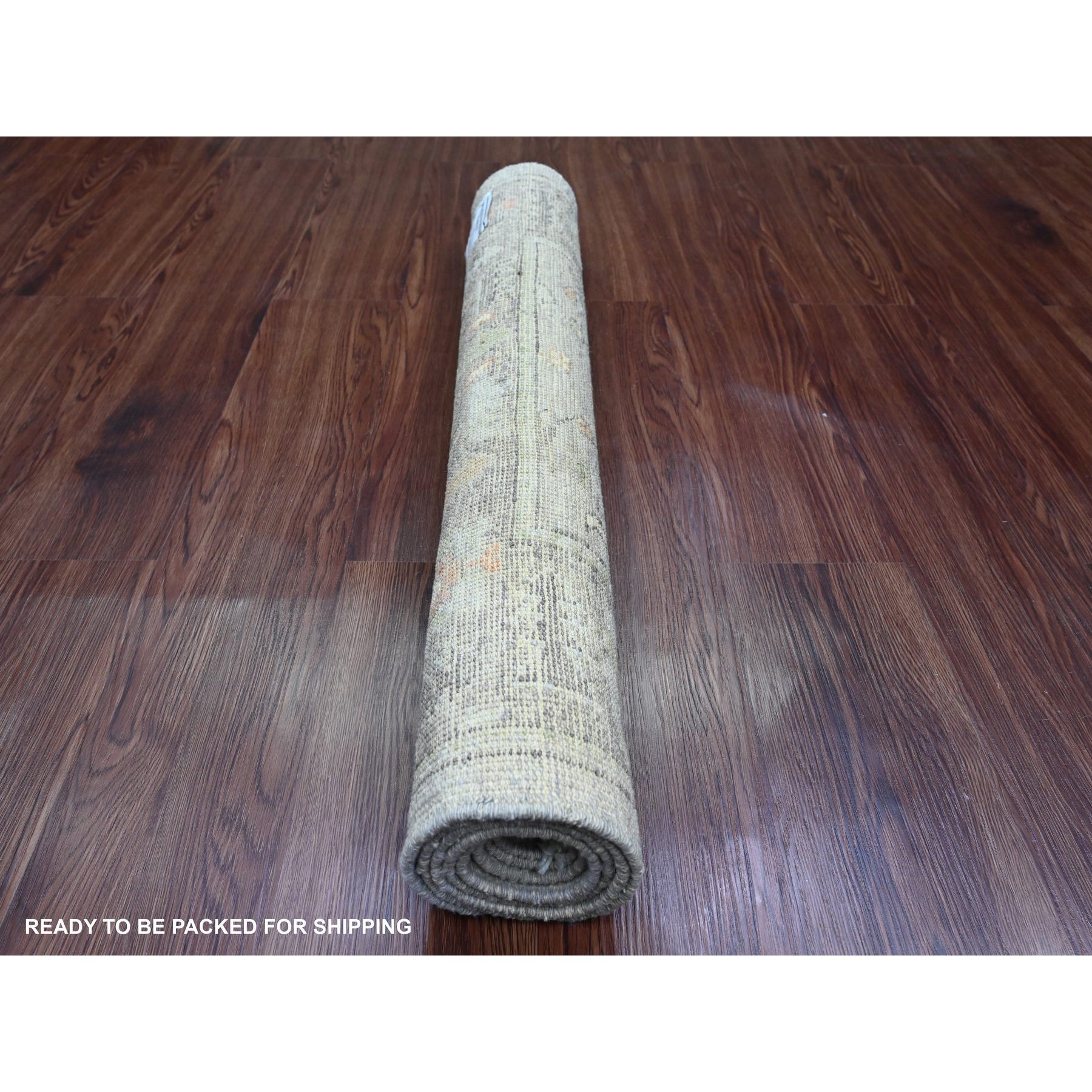 2'10"x5'10" Battleship Gray, Afghan Angora Oushak with Colorful Leaf Design, Vegetable Dyes, 100% Wool, Hand Knotted, Runner, Oriental Rug Sh89885