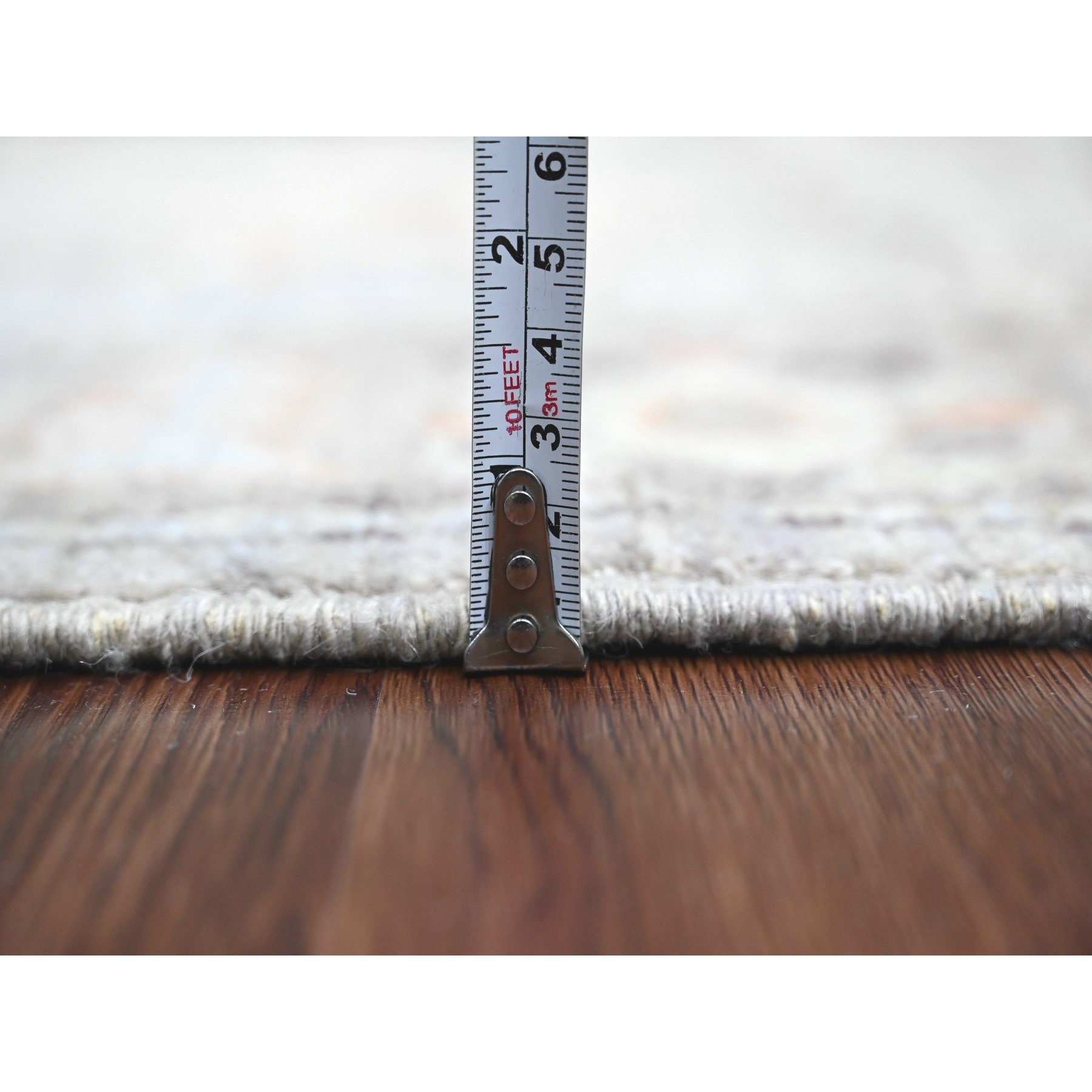 2'10"x5'10" Battleship Gray, Afghan Angora Oushak with Colorful Leaf Design, Vegetable Dyes, 100% Wool, Hand Knotted, Runner, Oriental Rug Sh89885
