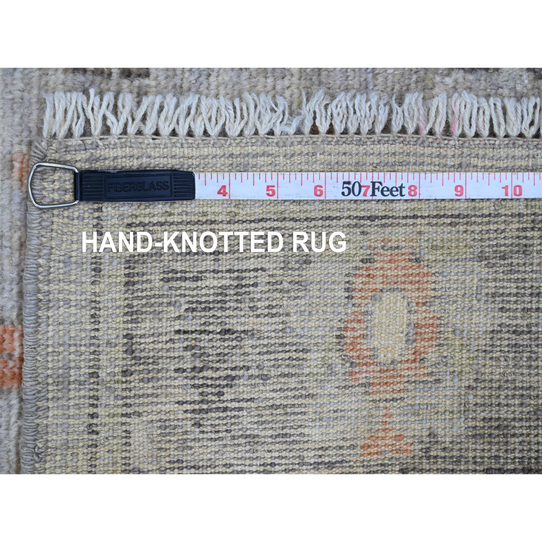 2'10"x5'10" Battleship Gray, Afghan Angora Oushak with Colorful Leaf Design, Vegetable Dyes, 100% Wool, Hand Knotted, Runner, Oriental Rug Sh89885