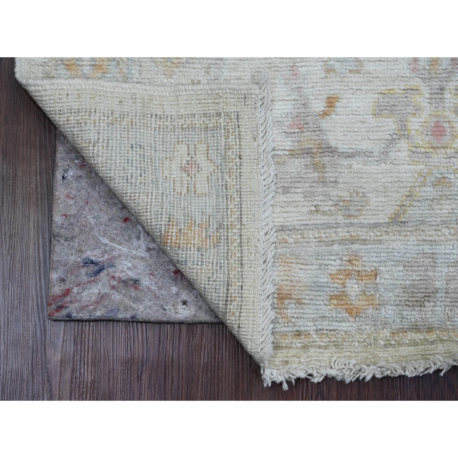 2'8"x8'9" Pearl White, Hand Knotted, Afghan Angora Oushak with All Over Leaf Design, Vegetable Dyes, 100% Wool, Runner, Oriental Rug Sh89887