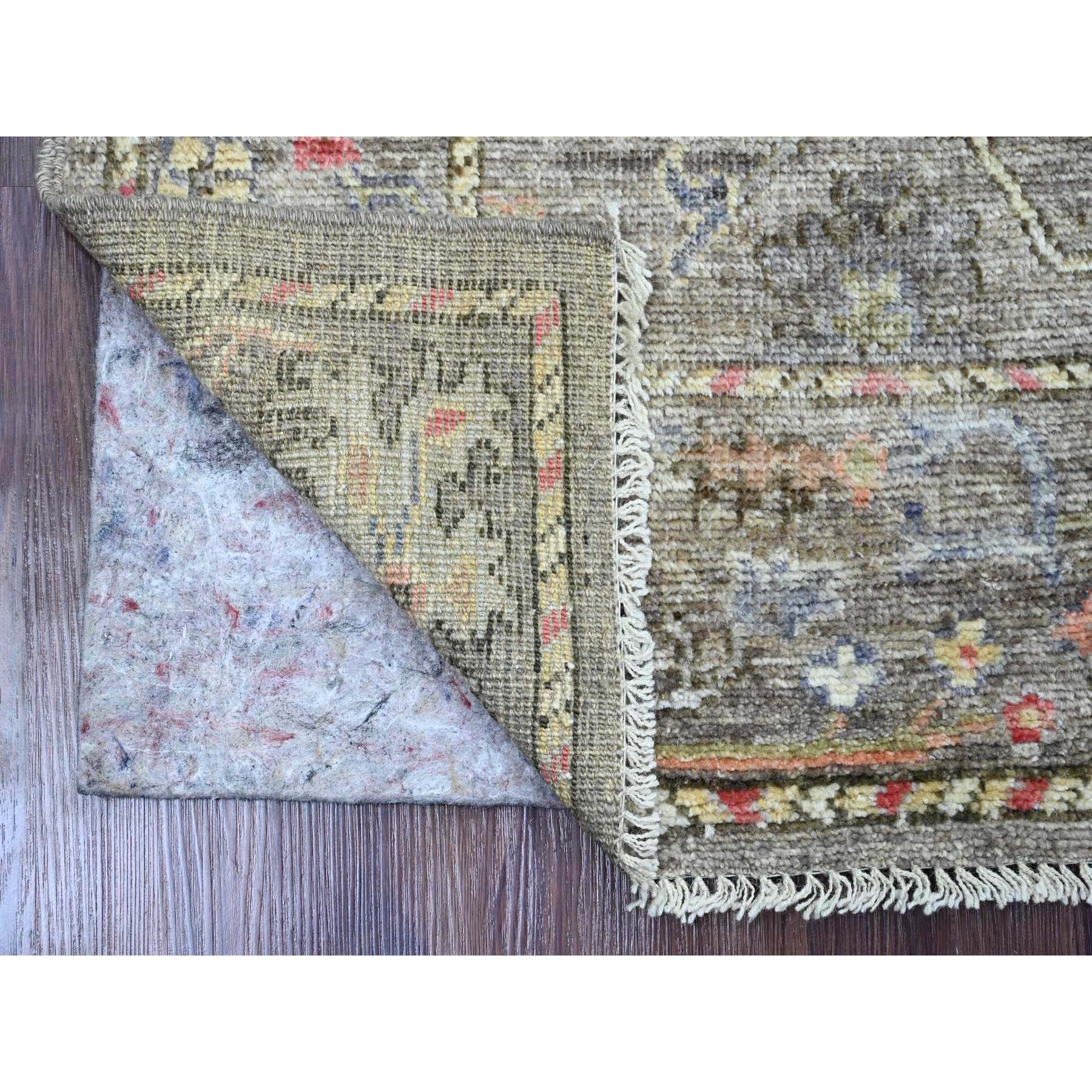 2'9"x5'10" Mocha Brown, Afghan Angora Oushak with All Over Vines Design, Natural Dyes, 100% Wool, Hand Knotted, Short Runner, Oriental Rug Sh89889