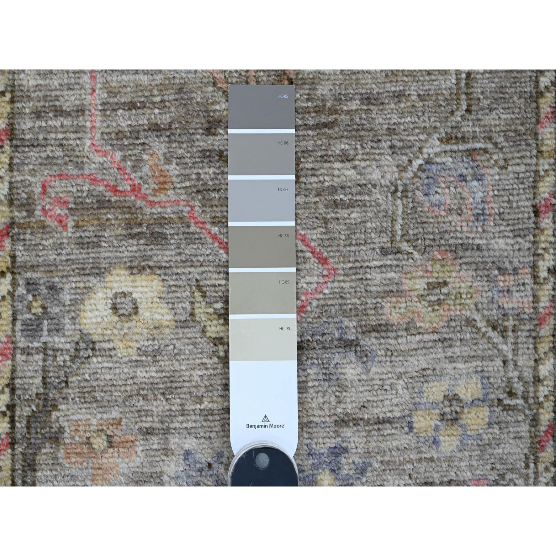 2'9"x5'10" Mocha Brown, Afghan Angora Oushak with All Over Vines Design, Natural Dyes, 100% Wool, Hand Knotted, Short Runner, Oriental Rug Sh89889