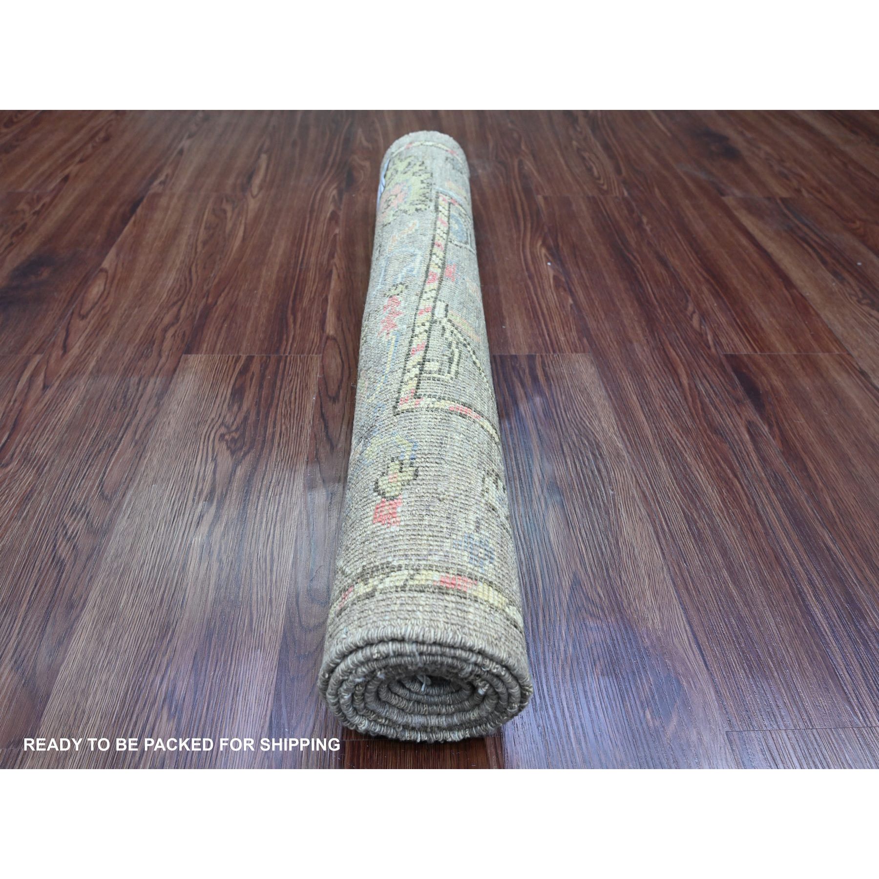 2'9"x5'10" Mocha Brown, Afghan Angora Oushak with All Over Vines Design, Natural Dyes, 100% Wool, Hand Knotted, Short Runner, Oriental Rug Sh89889