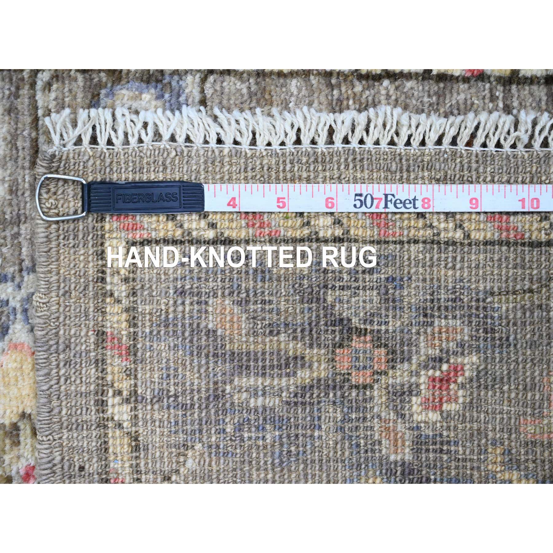 2'9"x5'10" Mocha Brown, Afghan Angora Oushak with All Over Vines Design, Natural Dyes, 100% Wool, Hand Knotted, Short Runner, Oriental Rug Sh89889