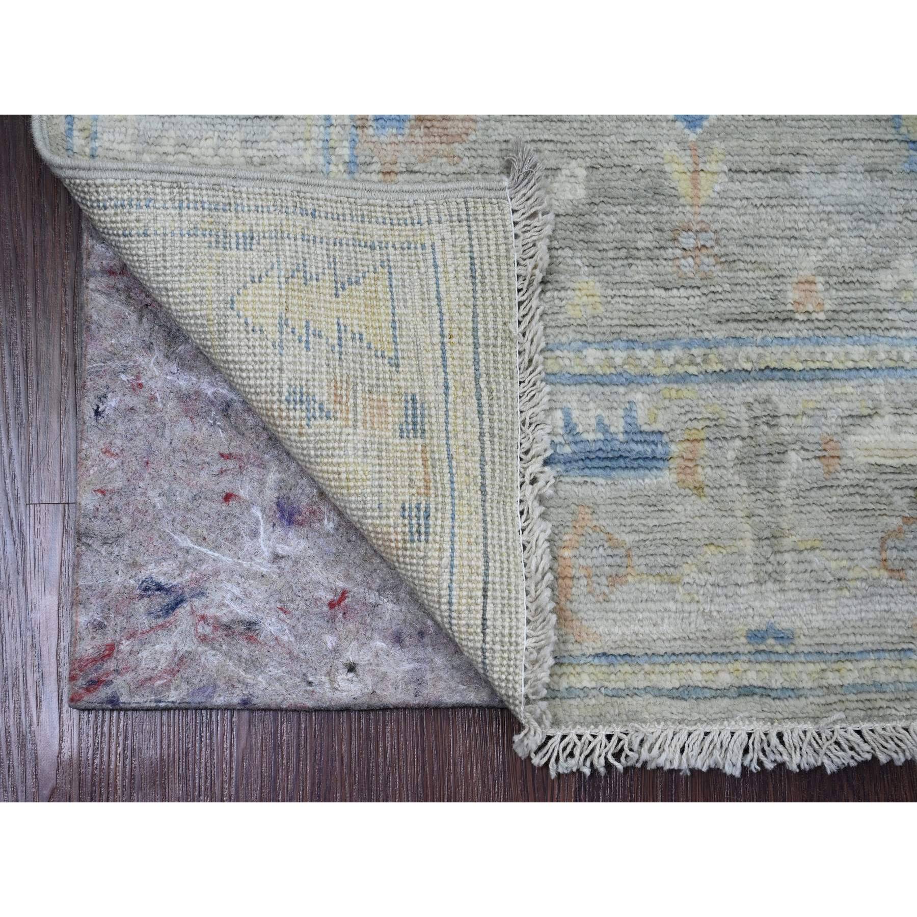 2'7"x6' Spanish Gray, Afghan Angora Oushak with All Over Leaf Design, Vegetable Dyes, 100% Wool, Hand Knotted, Runner, Oriental Rug Sh89891