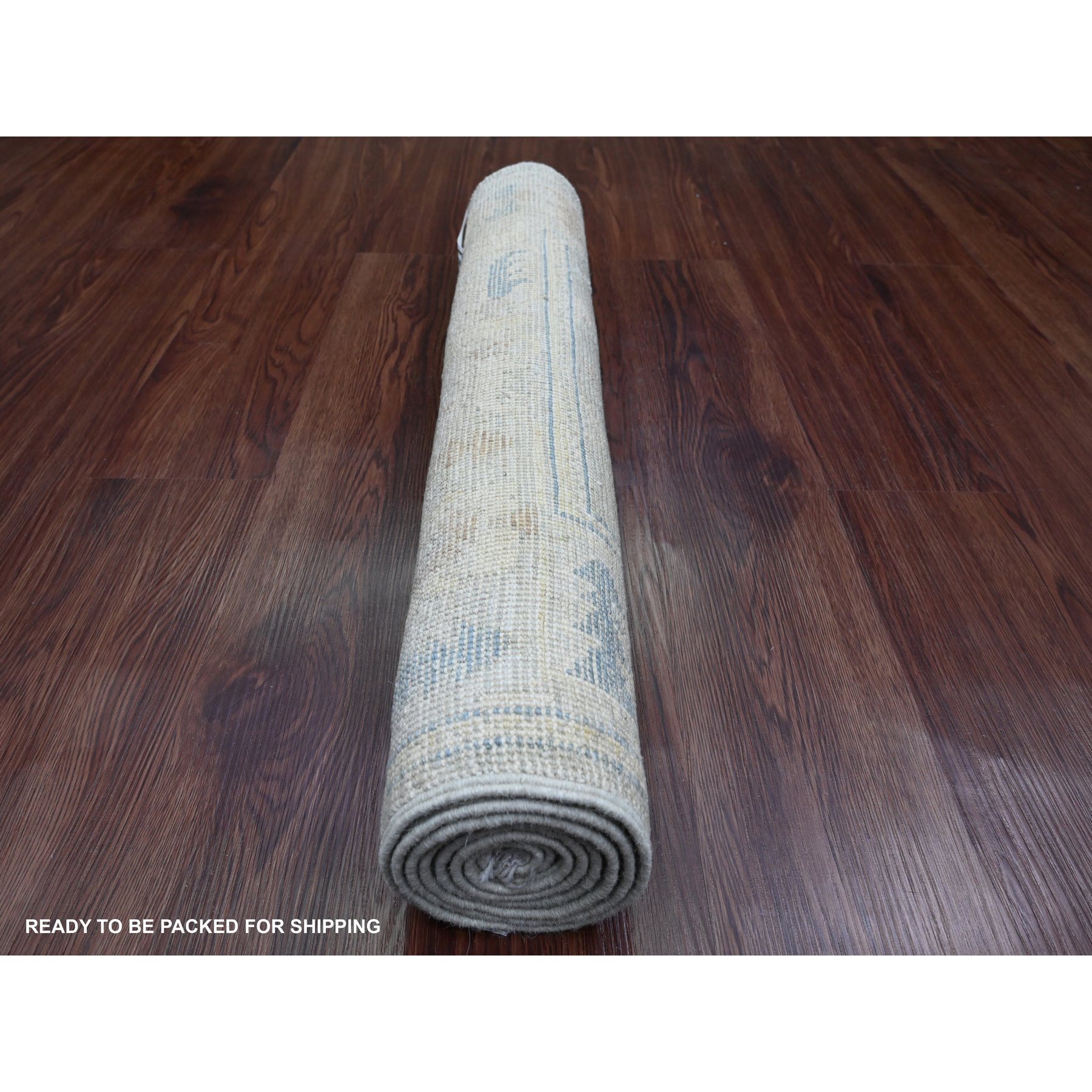 2'7"x6' Spanish Gray, Afghan Angora Oushak with All Over Leaf Design, Vegetable Dyes, 100% Wool, Hand Knotted, Runner, Oriental Rug Sh89891