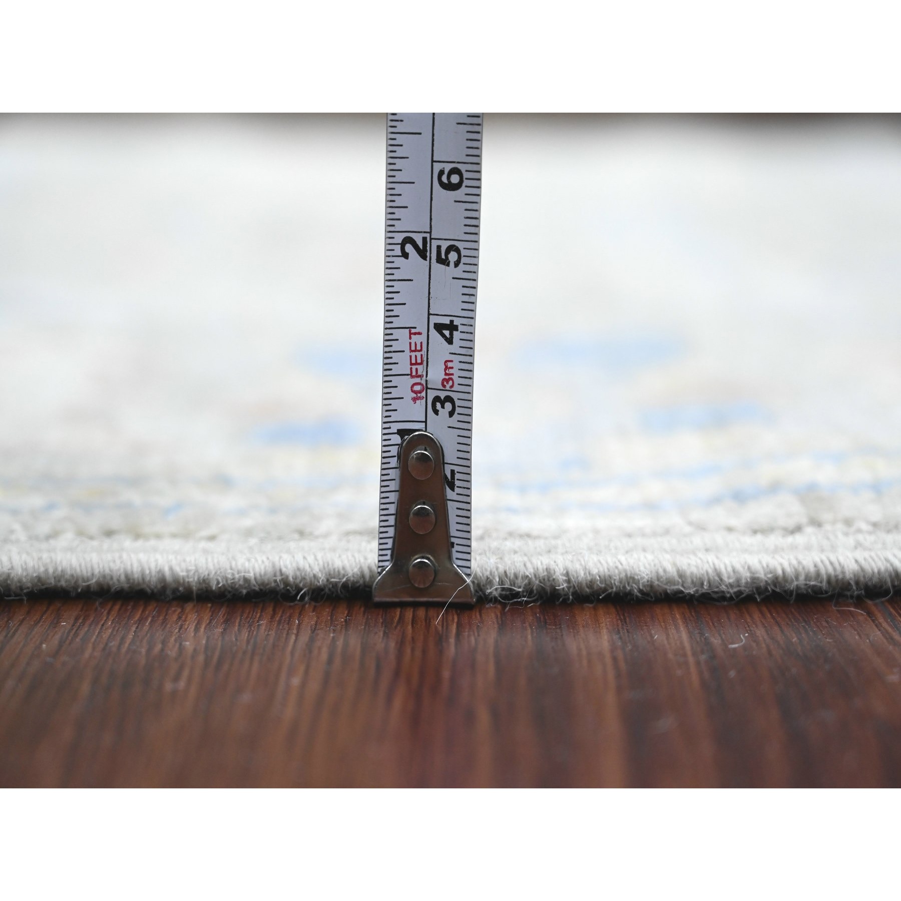 2'7"x6' Spanish Gray, Afghan Angora Oushak with All Over Leaf Design, Vegetable Dyes, 100% Wool, Hand Knotted, Runner, Oriental Rug Sh89891