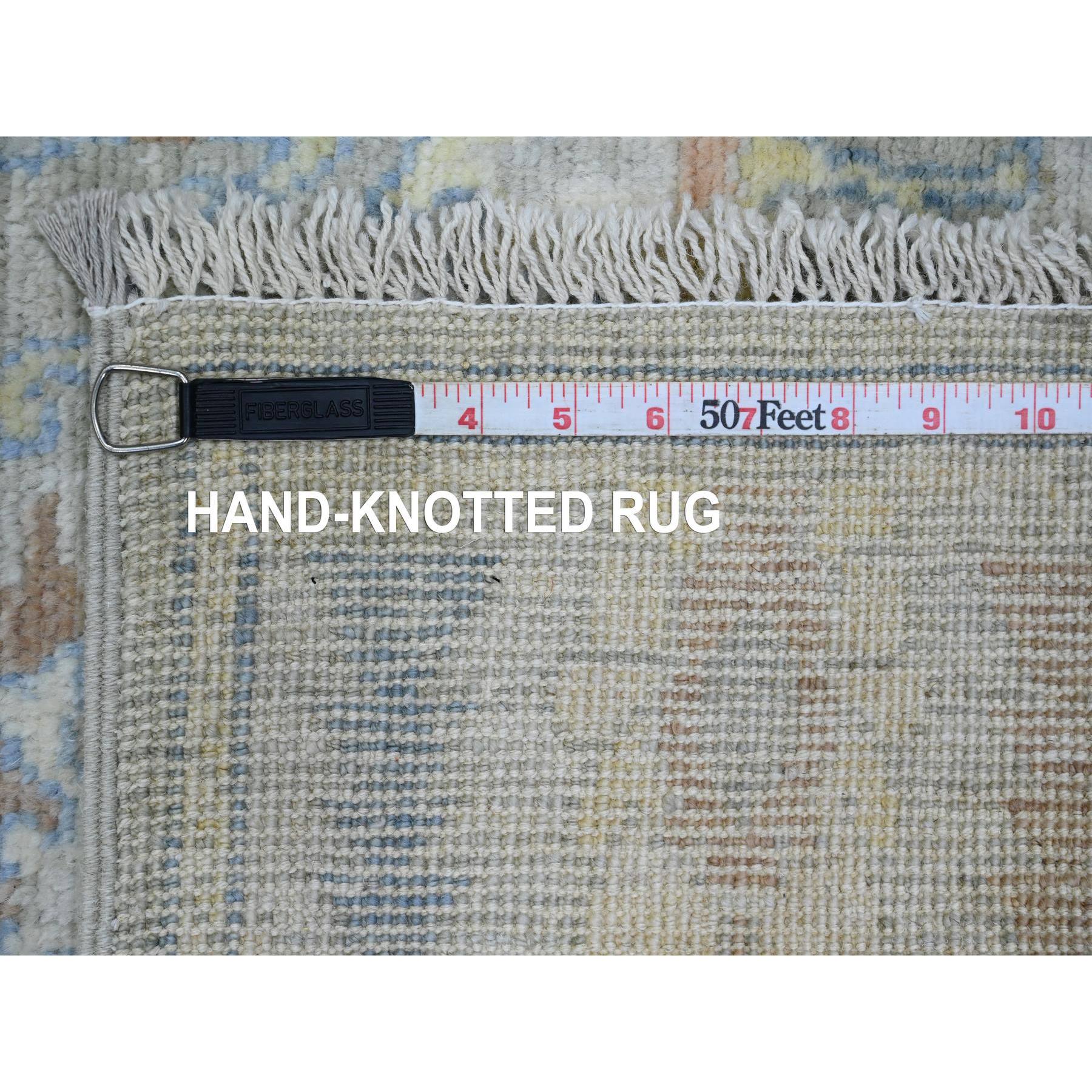 2'7"x6' Spanish Gray, Afghan Angora Oushak with All Over Leaf Design, Vegetable Dyes, 100% Wool, Hand Knotted, Runner, Oriental Rug Sh89891