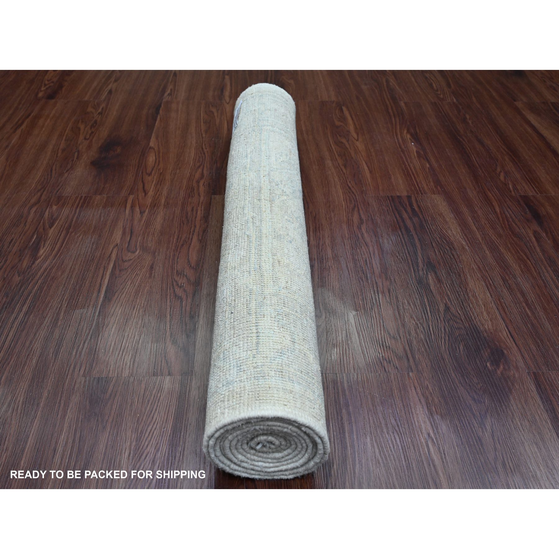 2'9"x7'7" Daisy White, Afghan Angora Oushak with Large Leaf Design, Vegetable Dyes, Hand Knotted, 100% Wool, Runner, Oriental Rug Sh89893