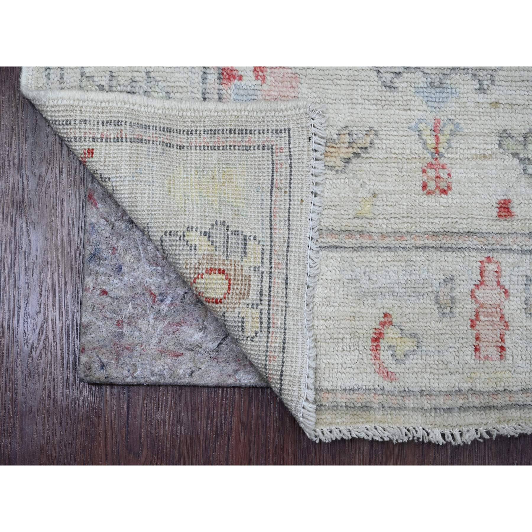 2'10"x11'4" Cloud Gray, Afghan Angora Oushak with Colorful Leaf Design, Natural Dyes, Hand Knotted, 100% Wool, Runner, Oriental Rug Sh89894