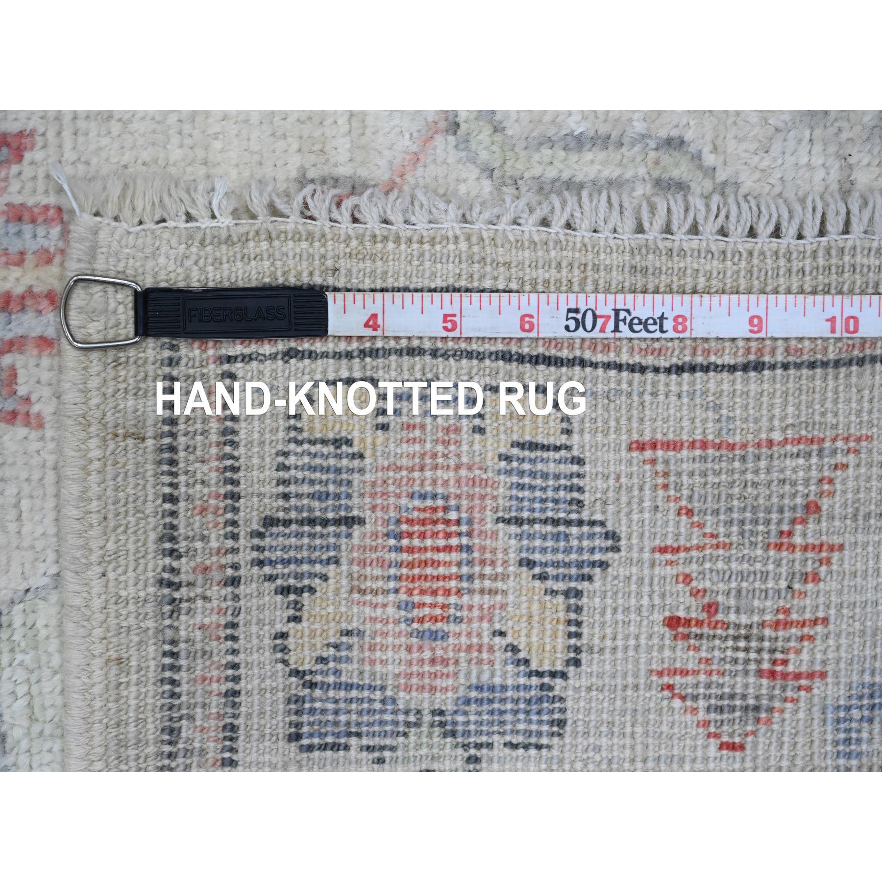 2'10"x11'4" Cloud Gray, Afghan Angora Oushak with Colorful Leaf Design, Natural Dyes, Hand Knotted, 100% Wool, Runner, Oriental Rug Sh89894