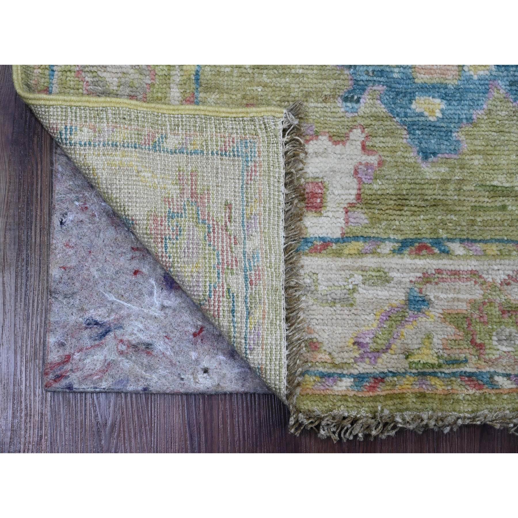 2'10"x5'8" Olive Green, Afghan Angora Oushak with Large Leaf Design, Natural Dyes, 100% Wool, Hand Knotted, Short Runner, Oriental Rug Sh89896