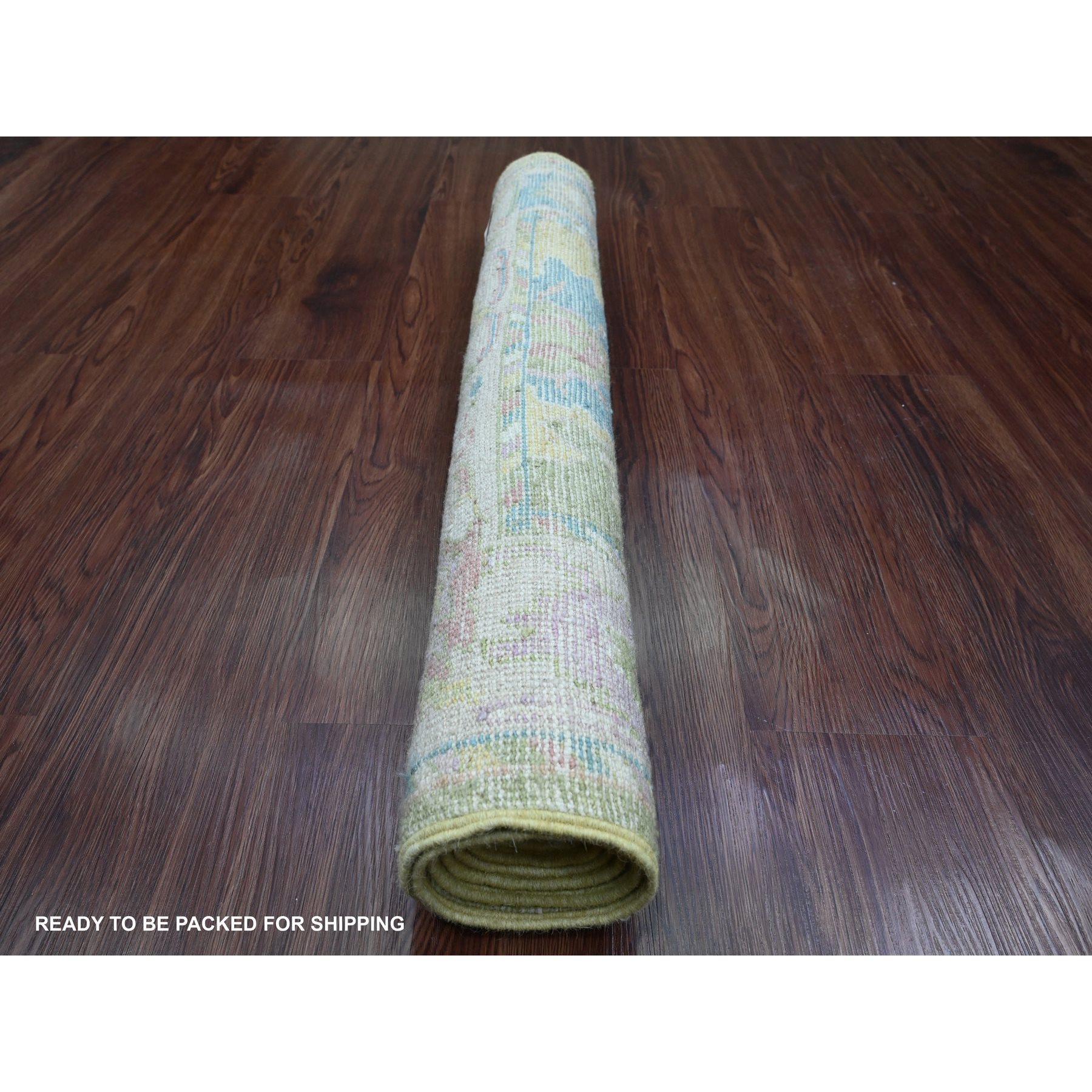 2'10"x5'8" Olive Green, Afghan Angora Oushak with Large Leaf Design, Natural Dyes, 100% Wool, Hand Knotted, Short Runner, Oriental Rug Sh89896