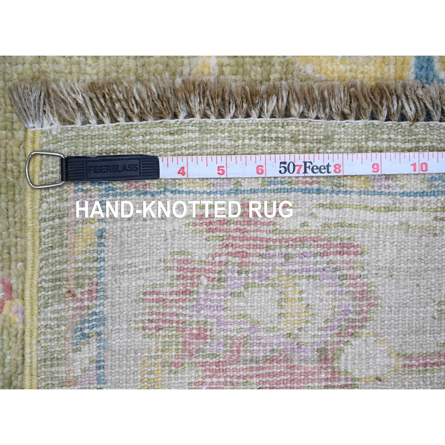 2'10"x5'8" Olive Green, Afghan Angora Oushak with Large Leaf Design, Natural Dyes, 100% Wool, Hand Knotted, Short Runner, Oriental Rug Sh89896
