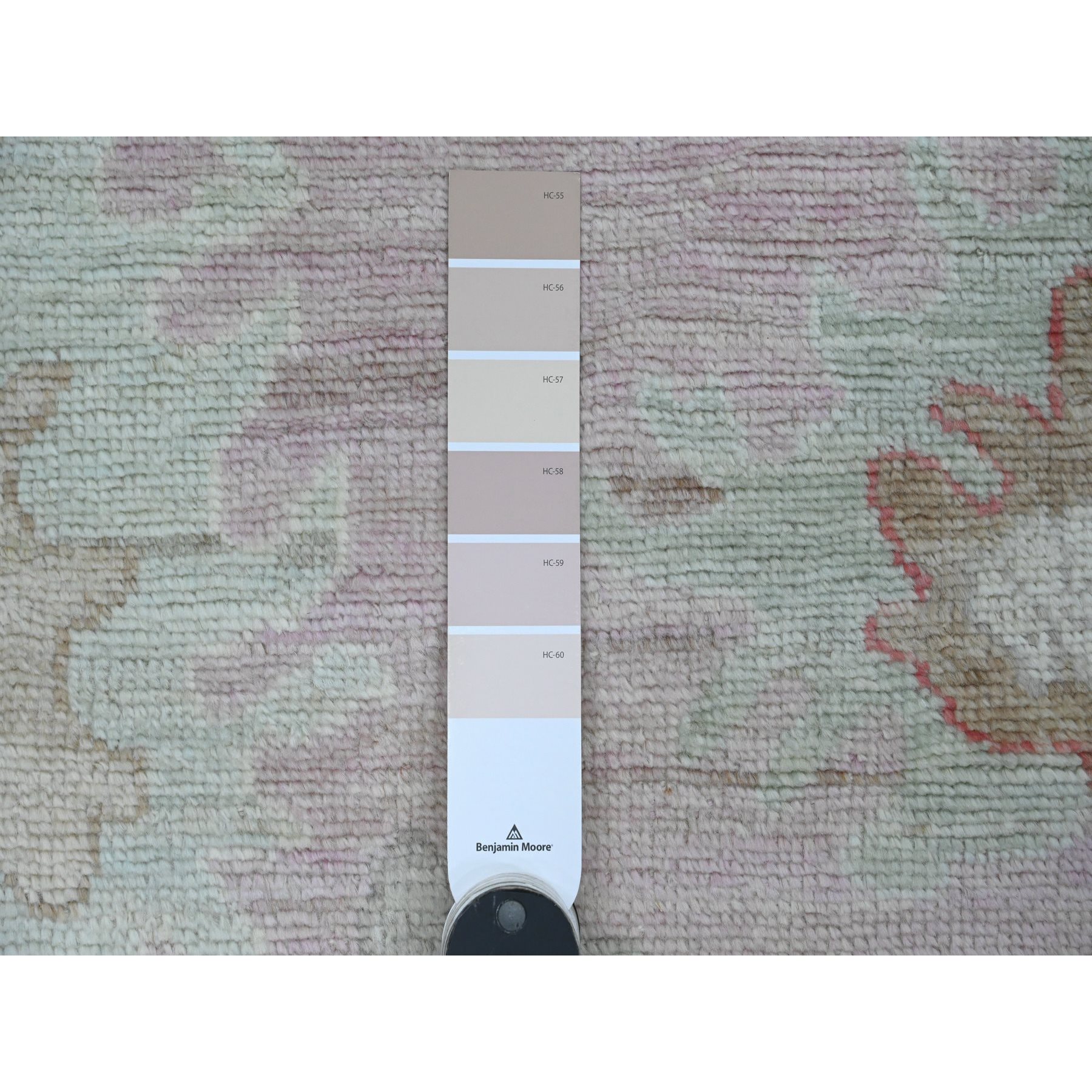 2'10"x11'7" Pastel Pink, 100% Wool, Afghan Angora Oushak with All Over Leaf Design, Hand Knotted, Vegetable Dyes, Runner, Oriental Rug Sh89898
