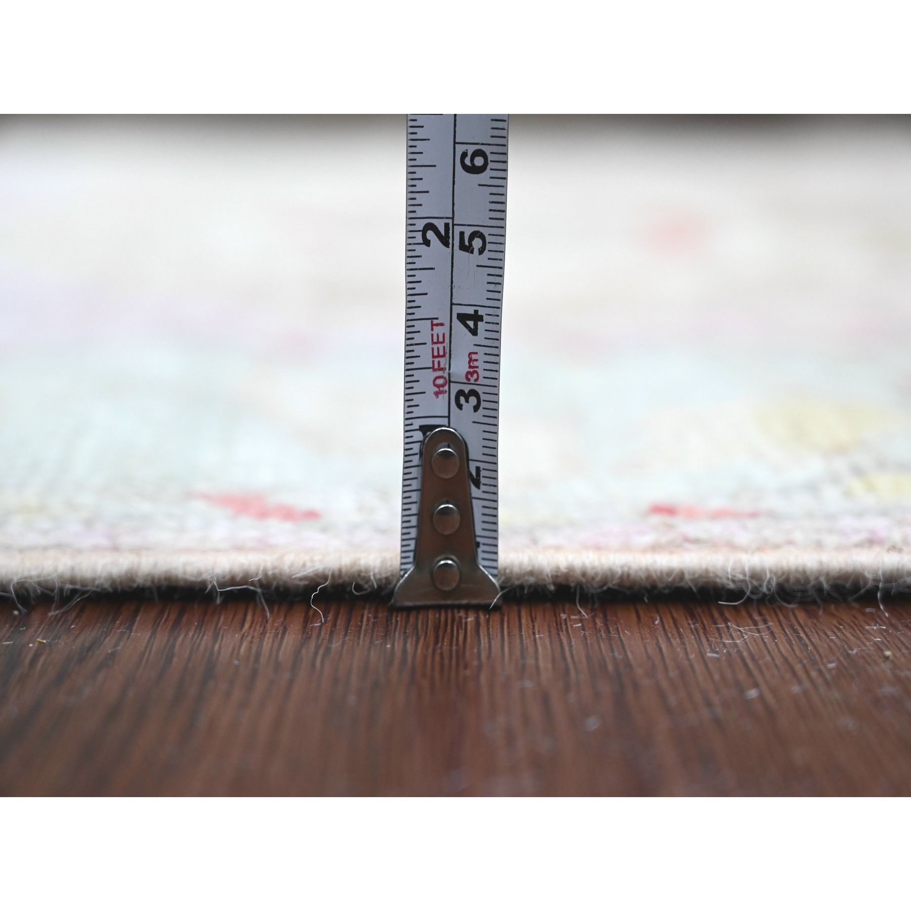 2'10"x11'7" Pastel Pink, 100% Wool, Afghan Angora Oushak with All Over Leaf Design, Hand Knotted, Vegetable Dyes, Runner, Oriental Rug Sh89898