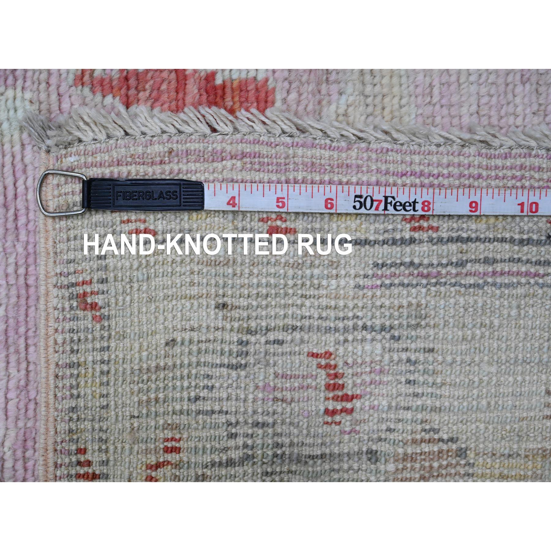 2'10"x11'7" Pastel Pink, 100% Wool, Afghan Angora Oushak with All Over Leaf Design, Hand Knotted, Vegetable Dyes, Runner, Oriental Rug Sh89898