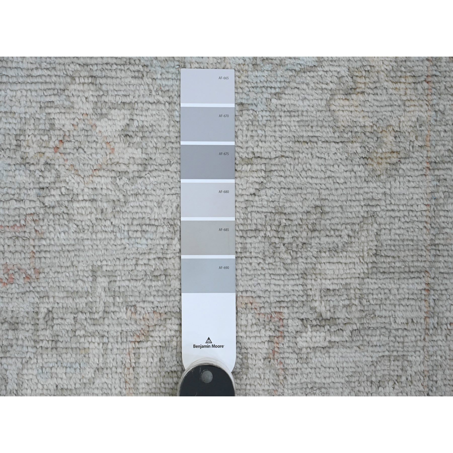2'8"x9'8" Misty Gray, Hand Knotted, Afghan Angora Oushak with Cypress Tree Design, Veggie Dyes, 100% Wool, Runner, Oriental Rug Sh89900
