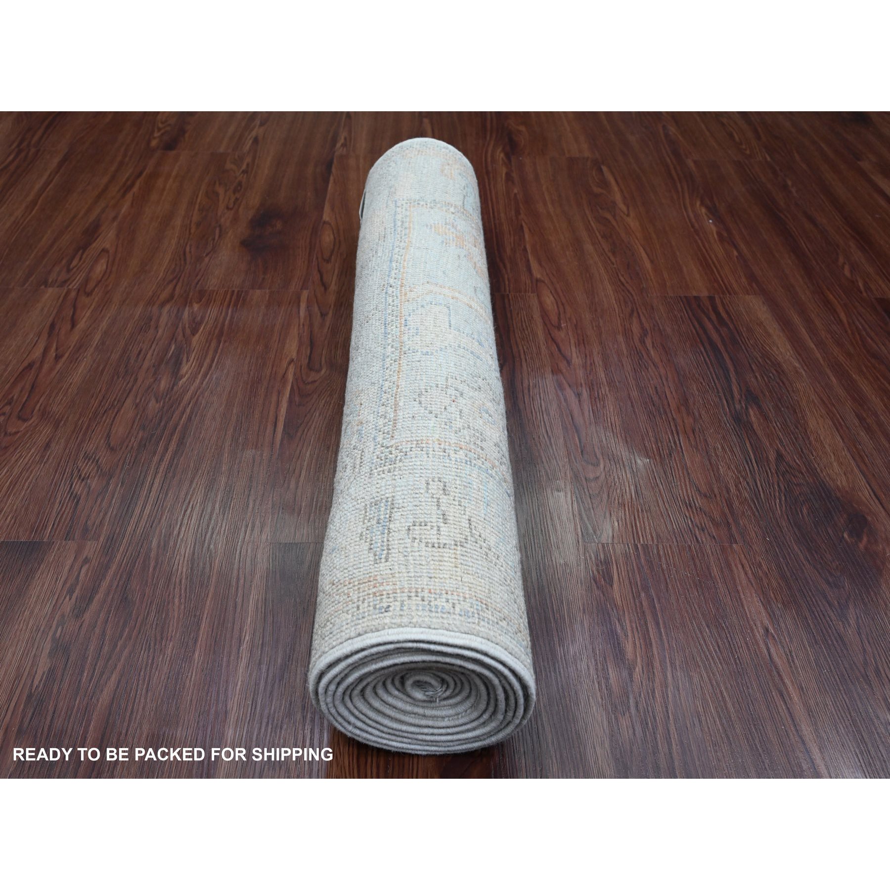2'8"x9'8" Misty Gray, Hand Knotted, Afghan Angora Oushak with Cypress Tree Design, Veggie Dyes, 100% Wool, Runner, Oriental Rug Sh89900