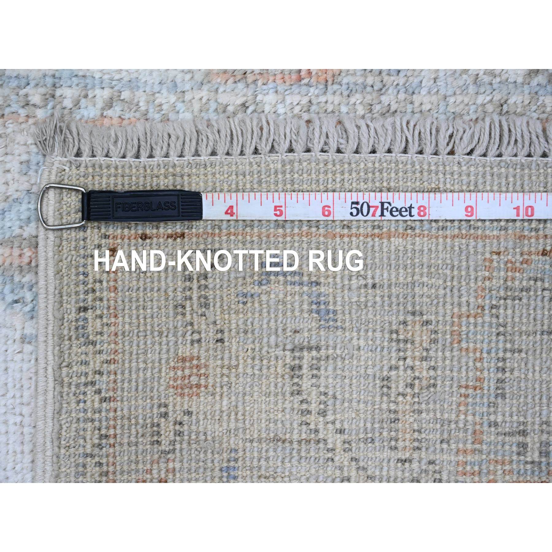 2'8"x9'8" Misty Gray, Hand Knotted, Afghan Angora Oushak with Cypress Tree Design, Veggie Dyes, 100% Wool, Runner, Oriental Rug Sh89900