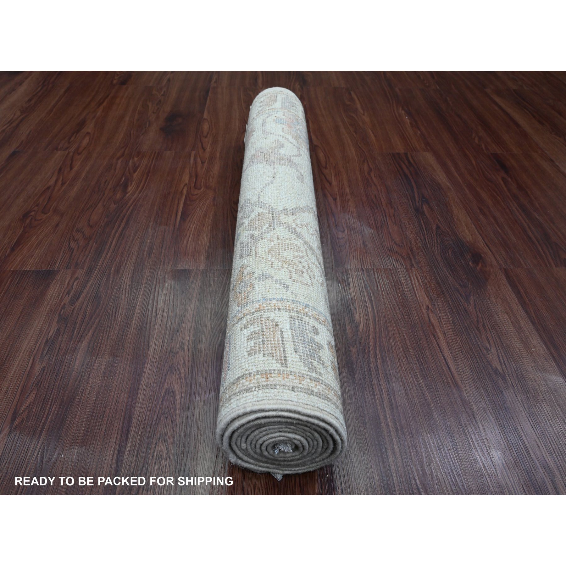 2'10"x10' Moonstruck Gray, Hand Knotted, Afghan Angora Oushak with All Over Leaf Design, Natural Dyes, Pure Wool, Runner, Oriental Rug Sh89901