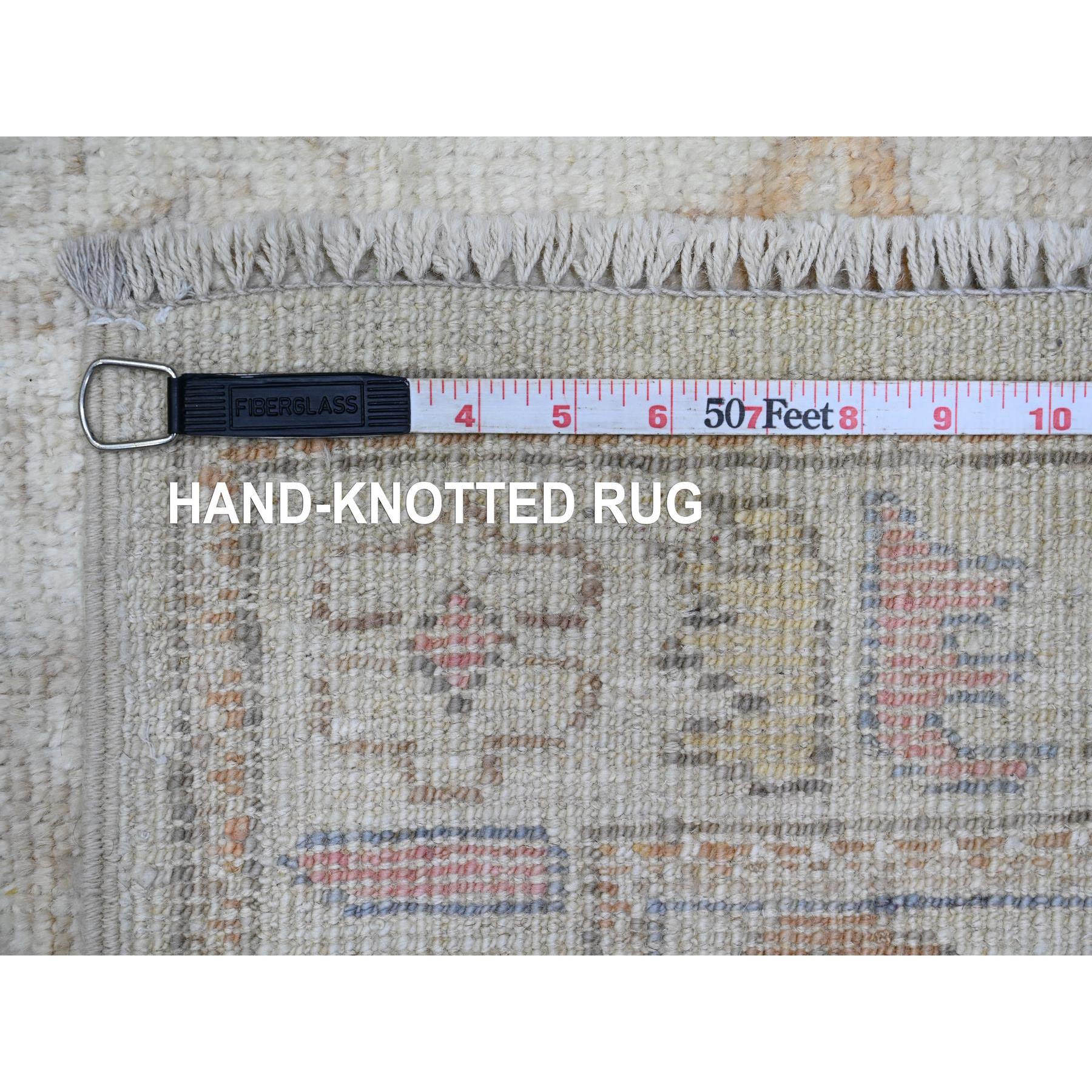 2'10"x10' Moonstruck Gray, Hand Knotted, Afghan Angora Oushak with All Over Leaf Design, Natural Dyes, Pure Wool, Runner, Oriental Rug Sh89901