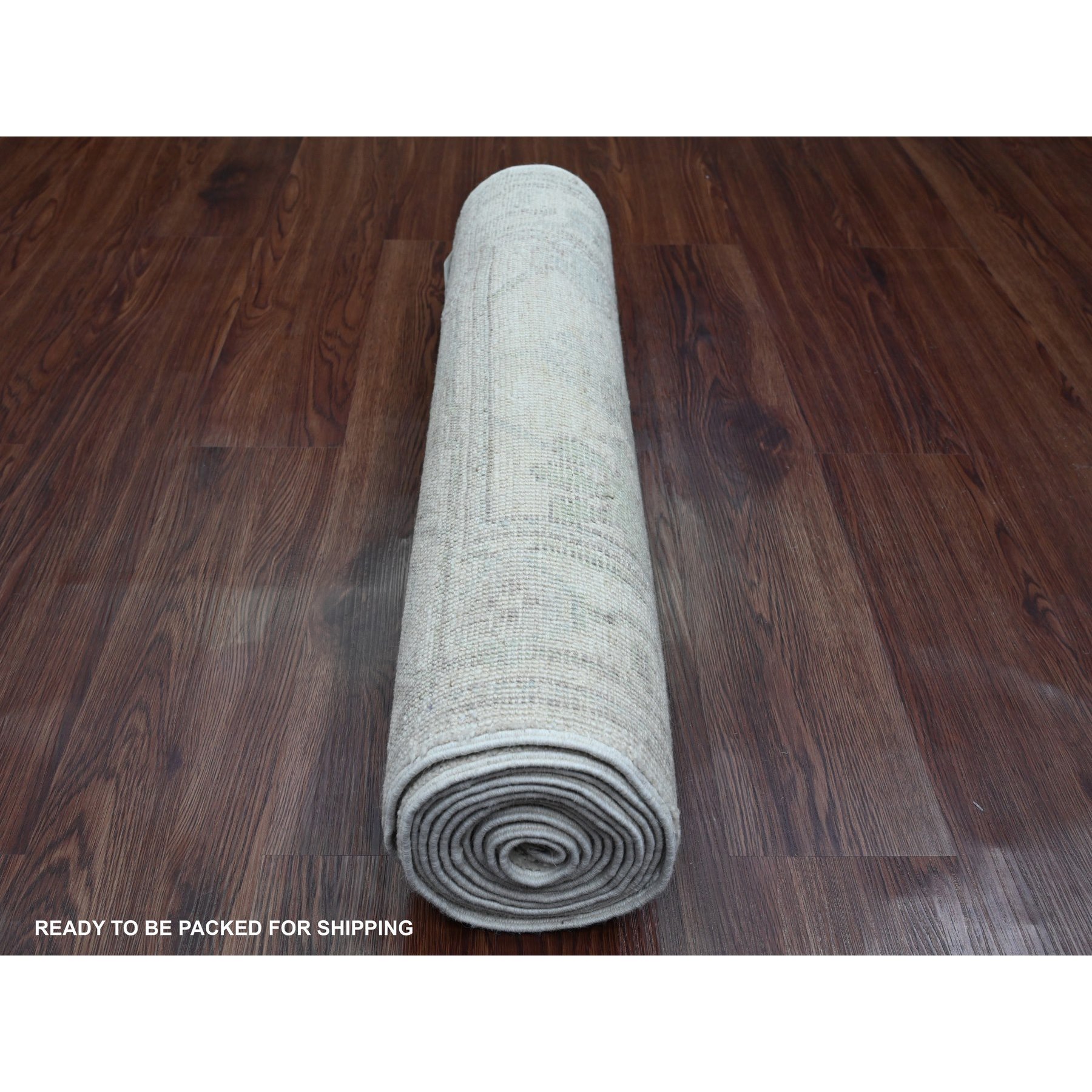 2'7"x11'7" Pastel Gray, Afghan Angora Oushak with Large Leaf Design, Natural Dyes, 100% Wool, Hand Knotted, Runner, Oriental Rug Sh89903