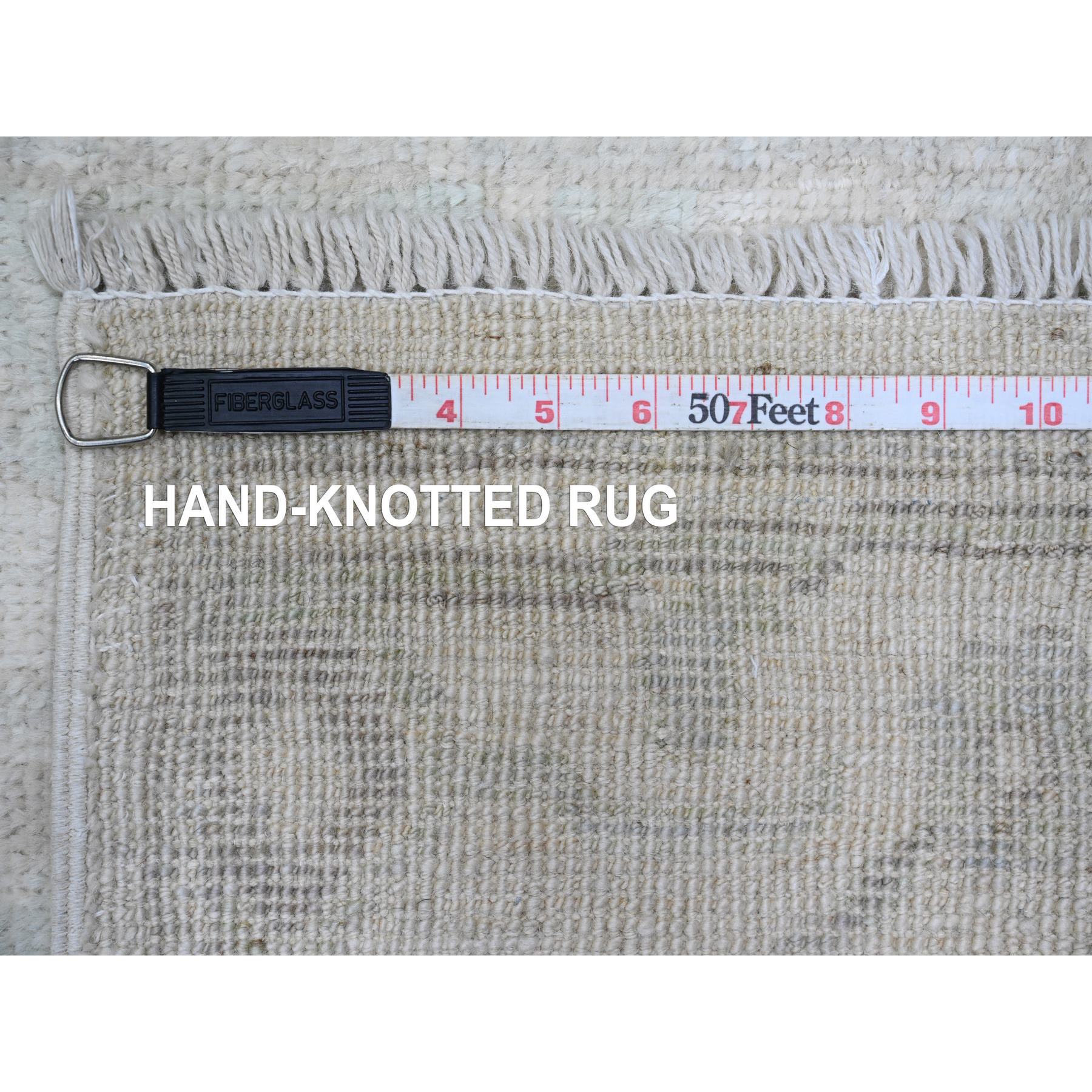 2'7"x11'7" Pastel Gray, Afghan Angora Oushak with Large Leaf Design, Natural Dyes, 100% Wool, Hand Knotted, Runner, Oriental Rug Sh89903