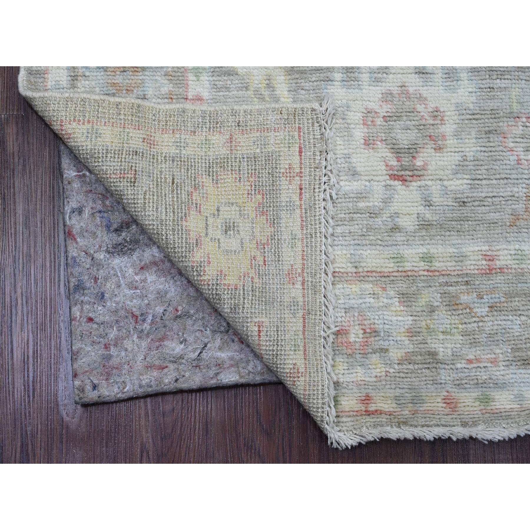3'x5'9" Fossil Gray, Afghan Angora Oushak with Geometric Leaf Design, Vegetable Dyes, Hand Knotted, All Wool, Short Runner, Oriental Rug Sh89904