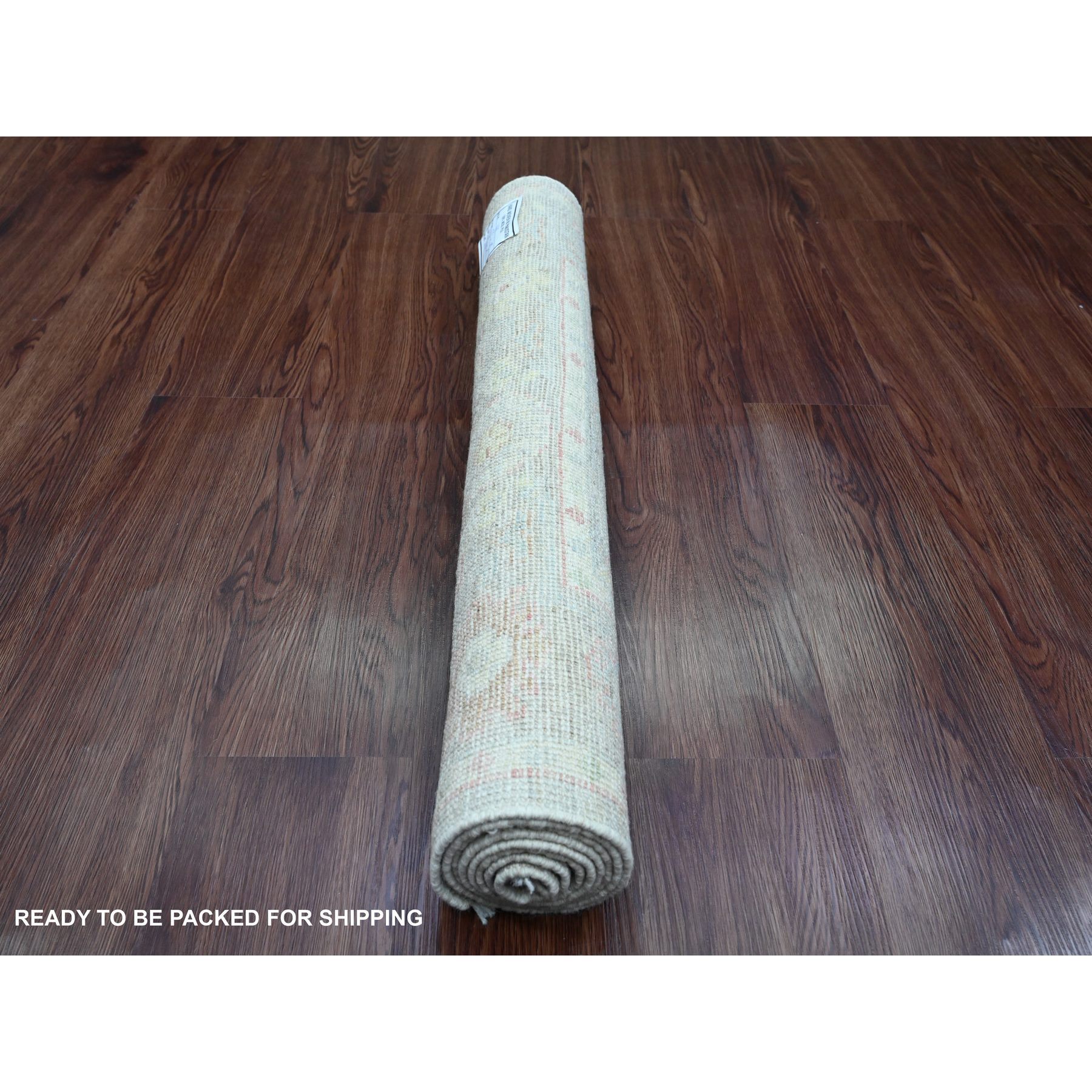 3'x5'9" Fossil Gray, Afghan Angora Oushak with Geometric Leaf Design, Vegetable Dyes, Hand Knotted, All Wool, Short Runner, Oriental Rug Sh89904