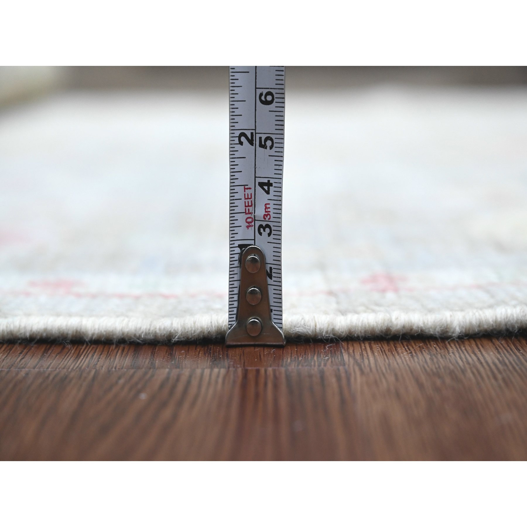 3'x5'9" Fossil Gray, Afghan Angora Oushak with Geometric Leaf Design, Vegetable Dyes, Hand Knotted, All Wool, Short Runner, Oriental Rug Sh89904